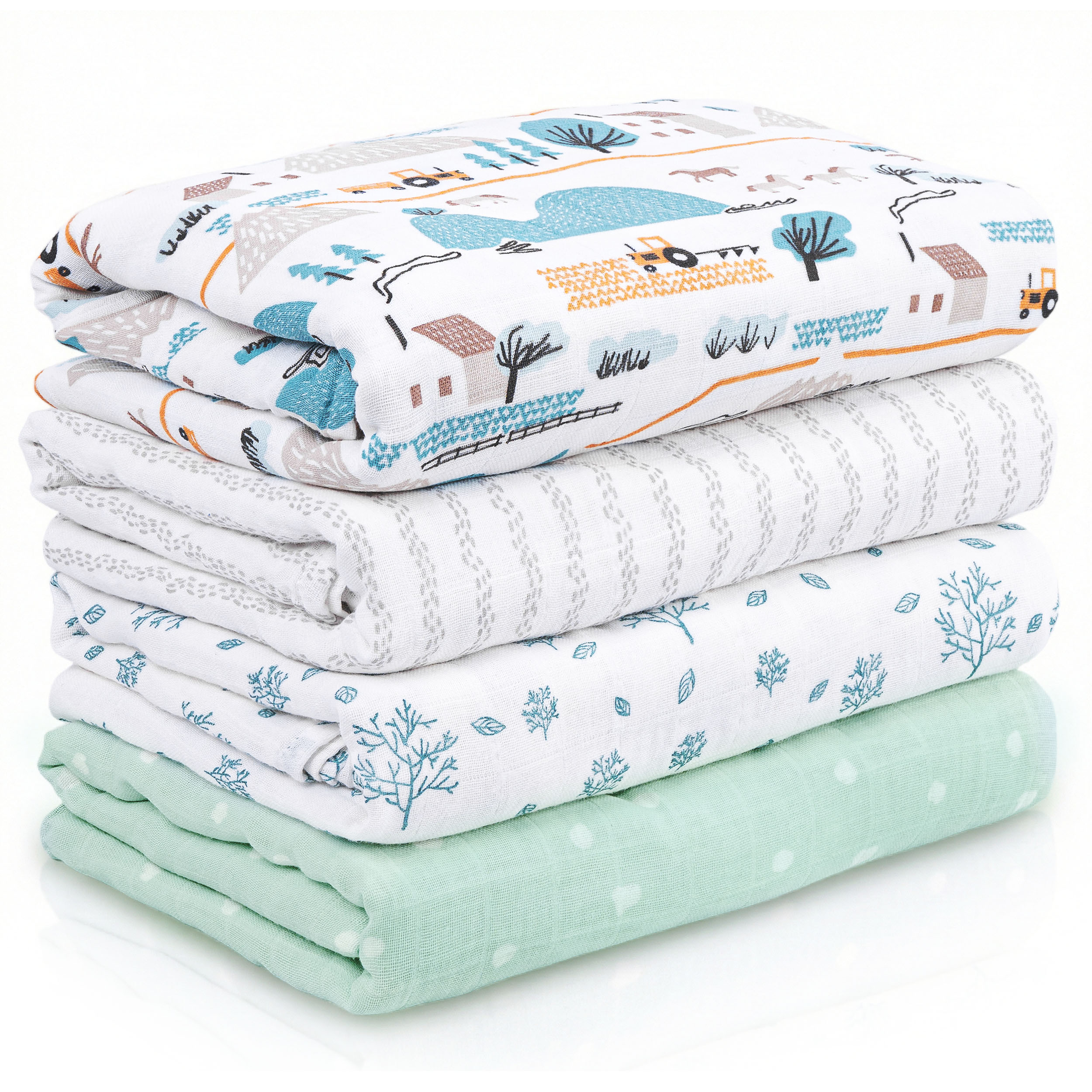 Muslin Swaddle Blankets 4-Pack | 31.5x43.3" | Mint Dusk