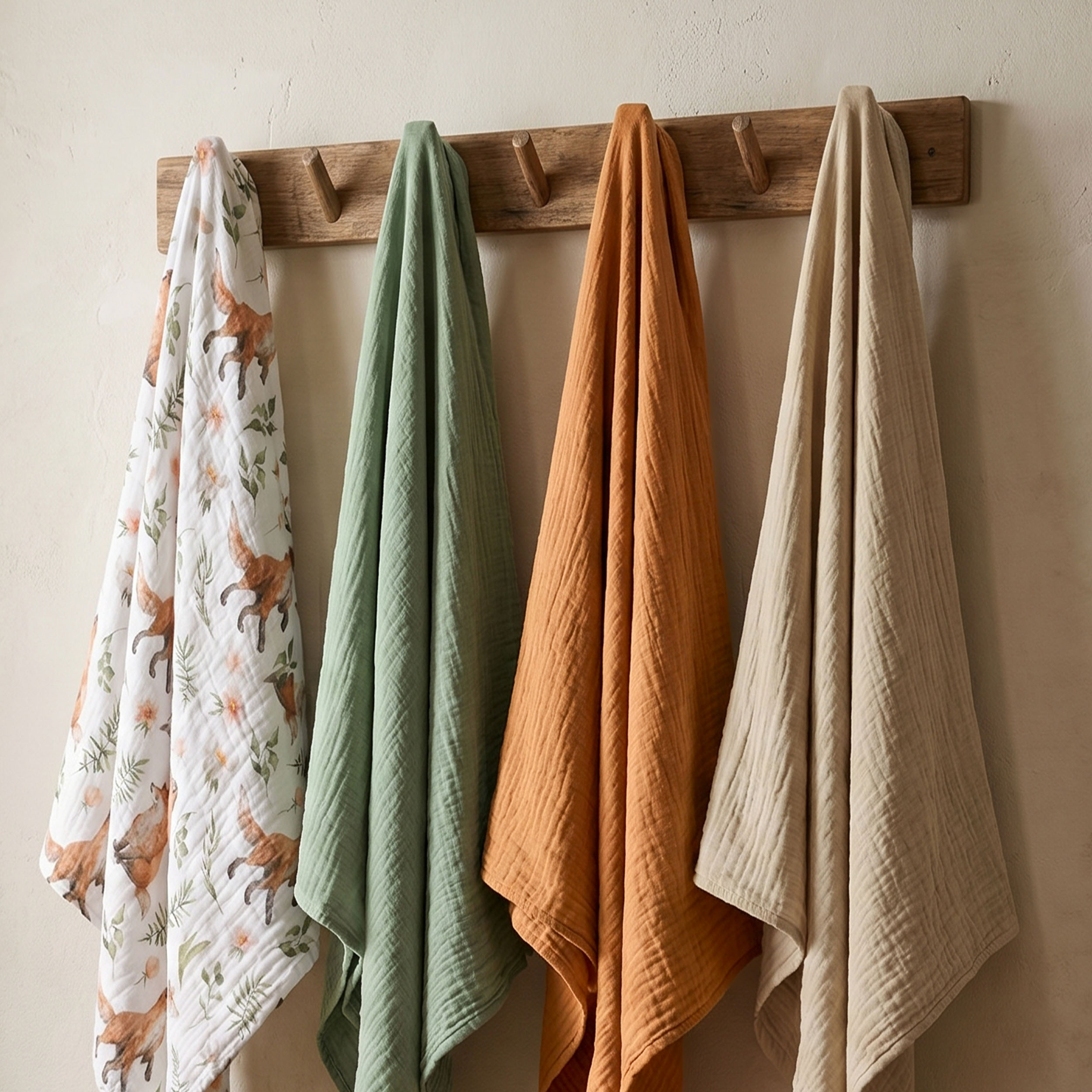 Muslin Swaddle Blankets 4-Pack | 38"x40" | Forest Fox Meadow