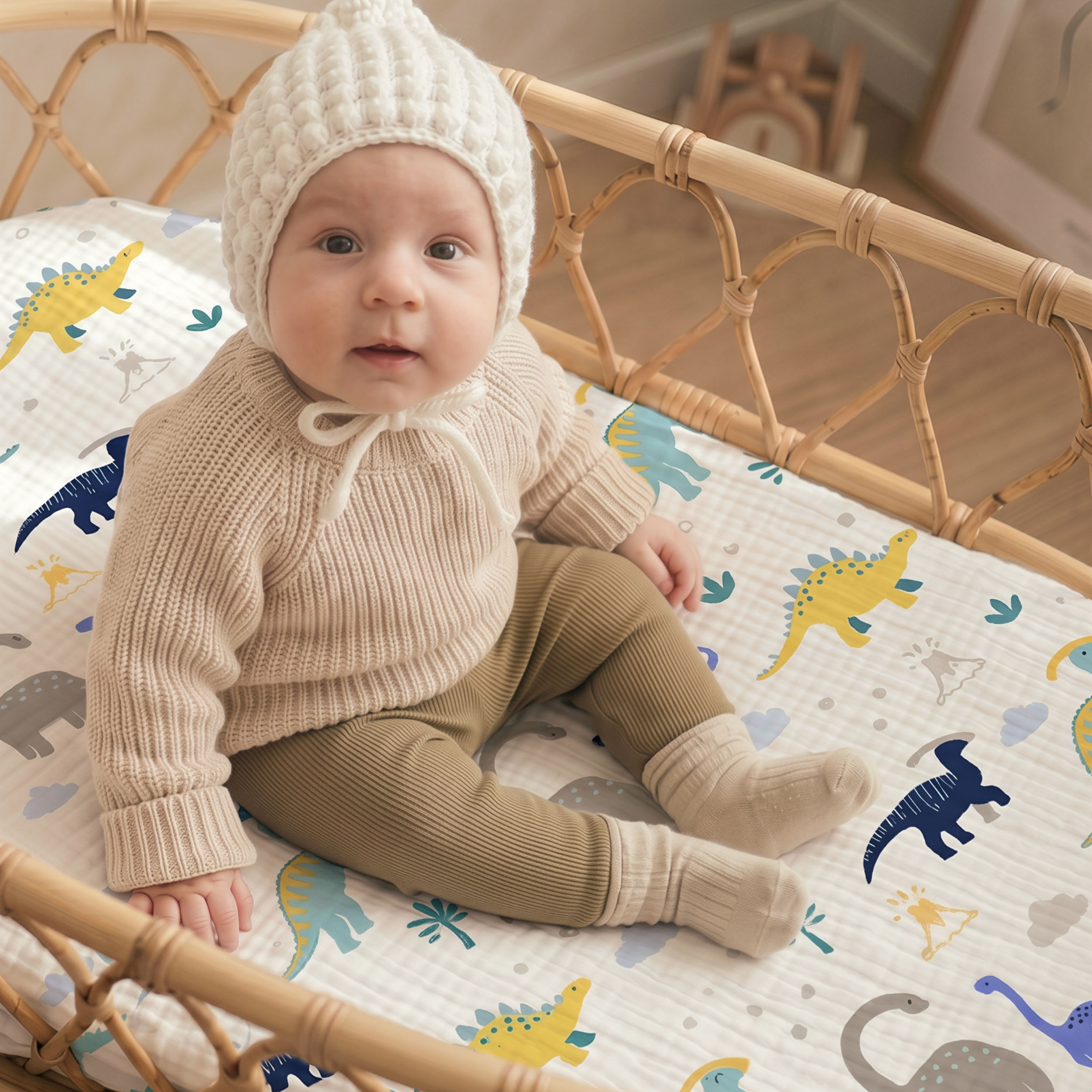 Tropical Dino  Print | Muslin Bassinet Sheets 3-Pack | 33''*17''