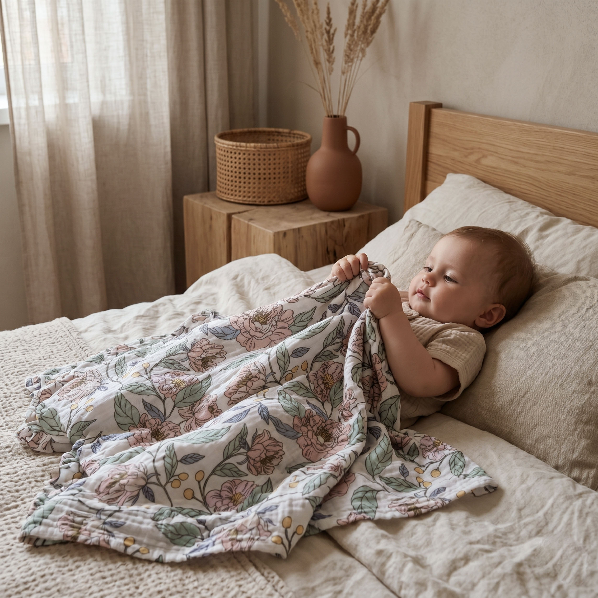 Muslin Swaddle Blankets 5-Pack, 23.5"x23.5" - Soft Floral Pastels