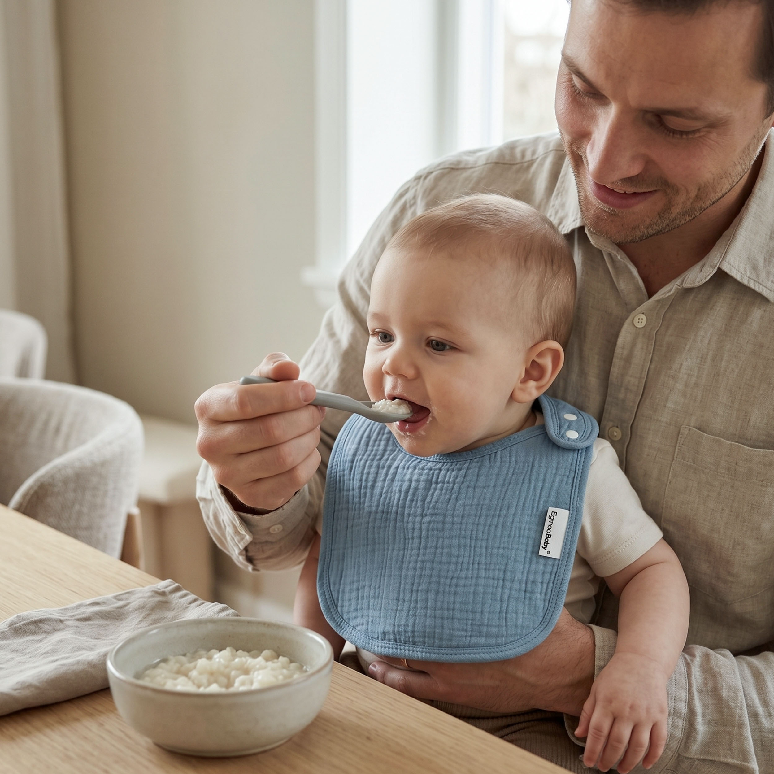 Neutral Sage and Blue | baby muslin bibs 5 pack | 0-36 months