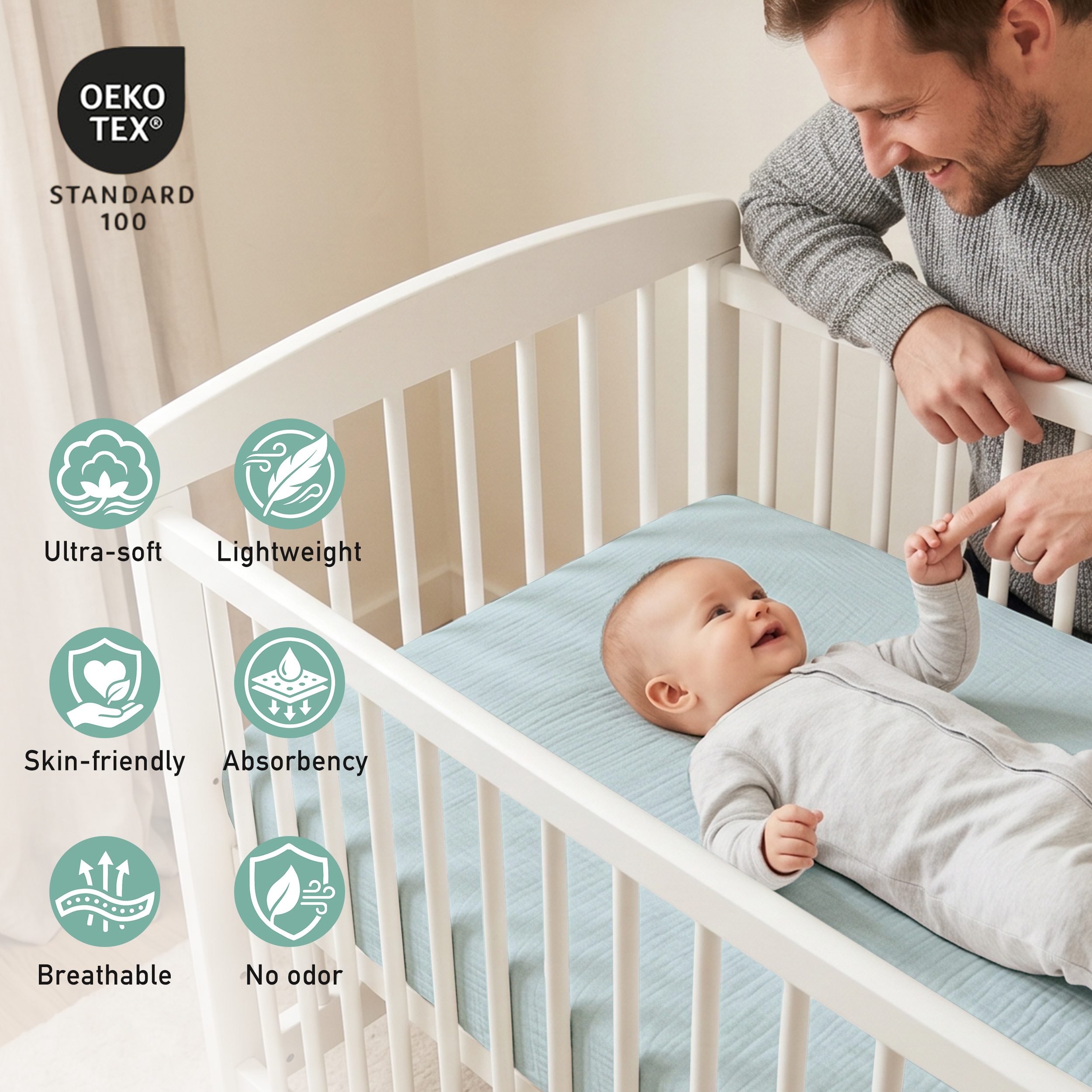 Blue Sea Serenity | Muslin Bassinet Sheet 2-Pack | 33''*20''