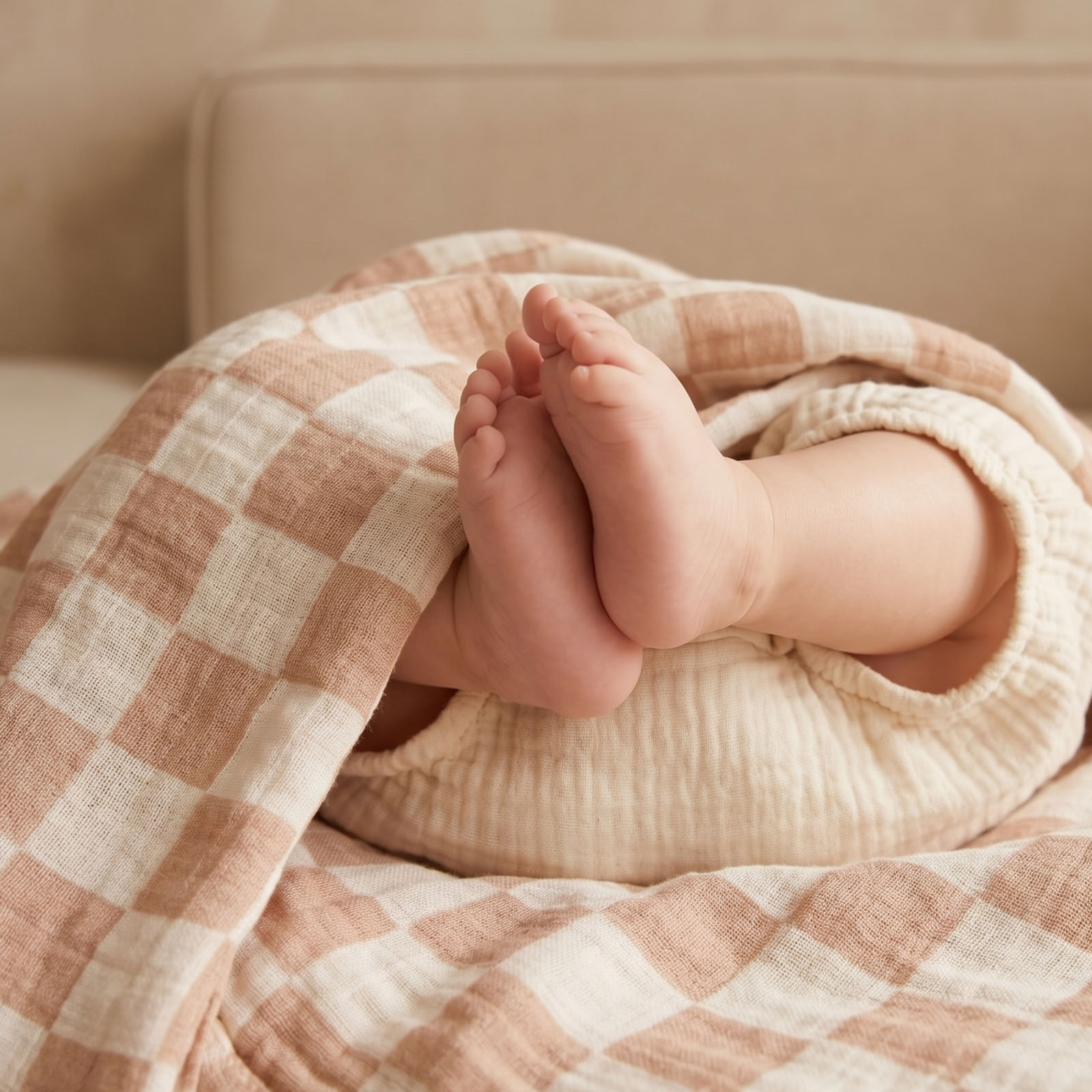 Muslin Swaddle Blankets 4-Pack | 31.5x43.3" | Creamy Ribbon Teddy