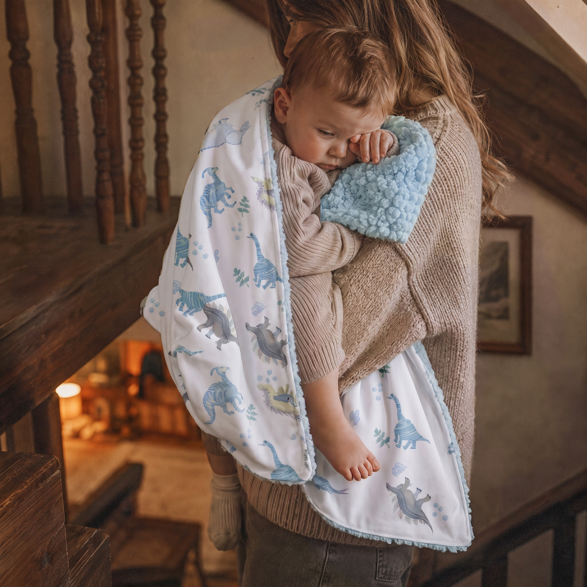 Blue Dino World | plush baby blanket | 30''*36''