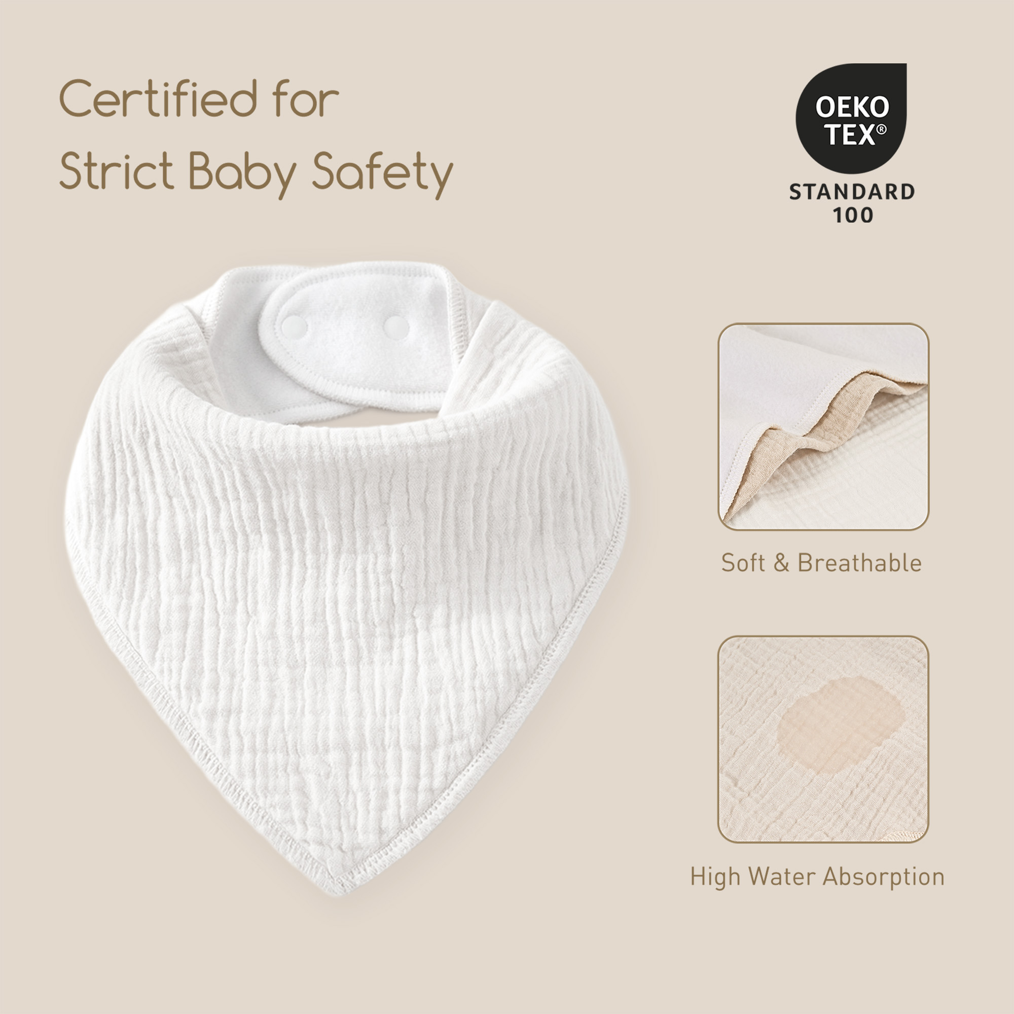 Pure Cream Blank | Soft & Absorbent Muslin Bandana Bibs 8 Pack