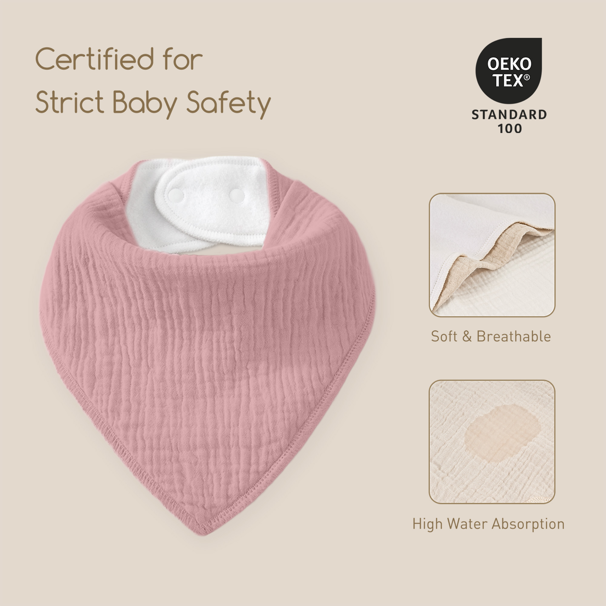 Neutral Earth Solid | Soft & Absorbent Muslin Bandana Bibs 8 Pack