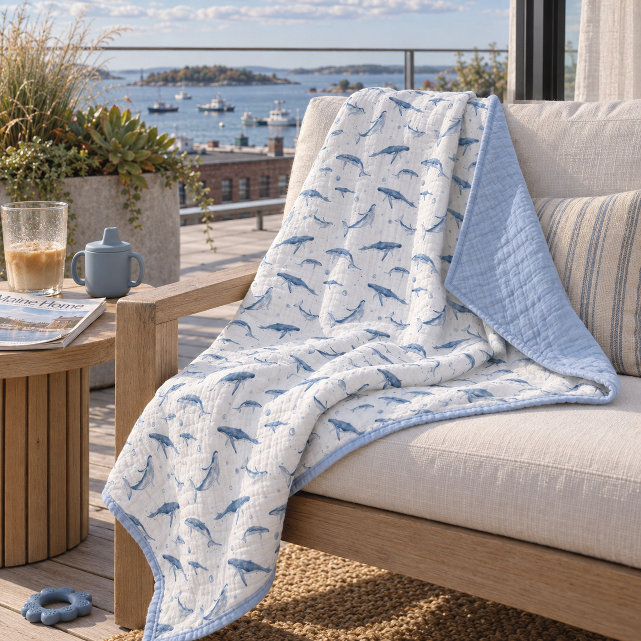 Muslin Swaddle Blankets 1-Pack | 31.5x43.3" | Blue Whale Splash