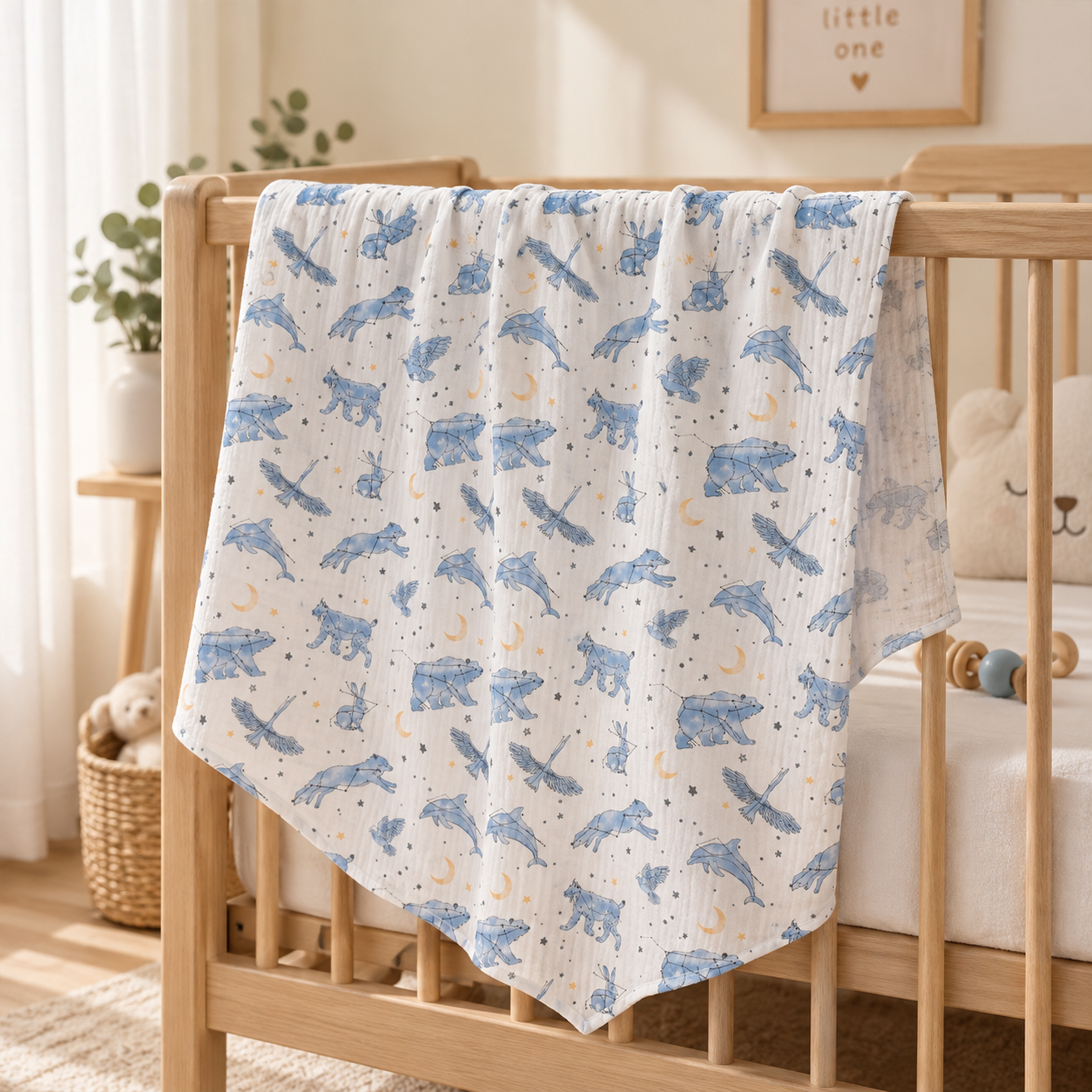 Muslin Swaddle Blankets 3-Pack | 38"x40" | Blue Star & Bear