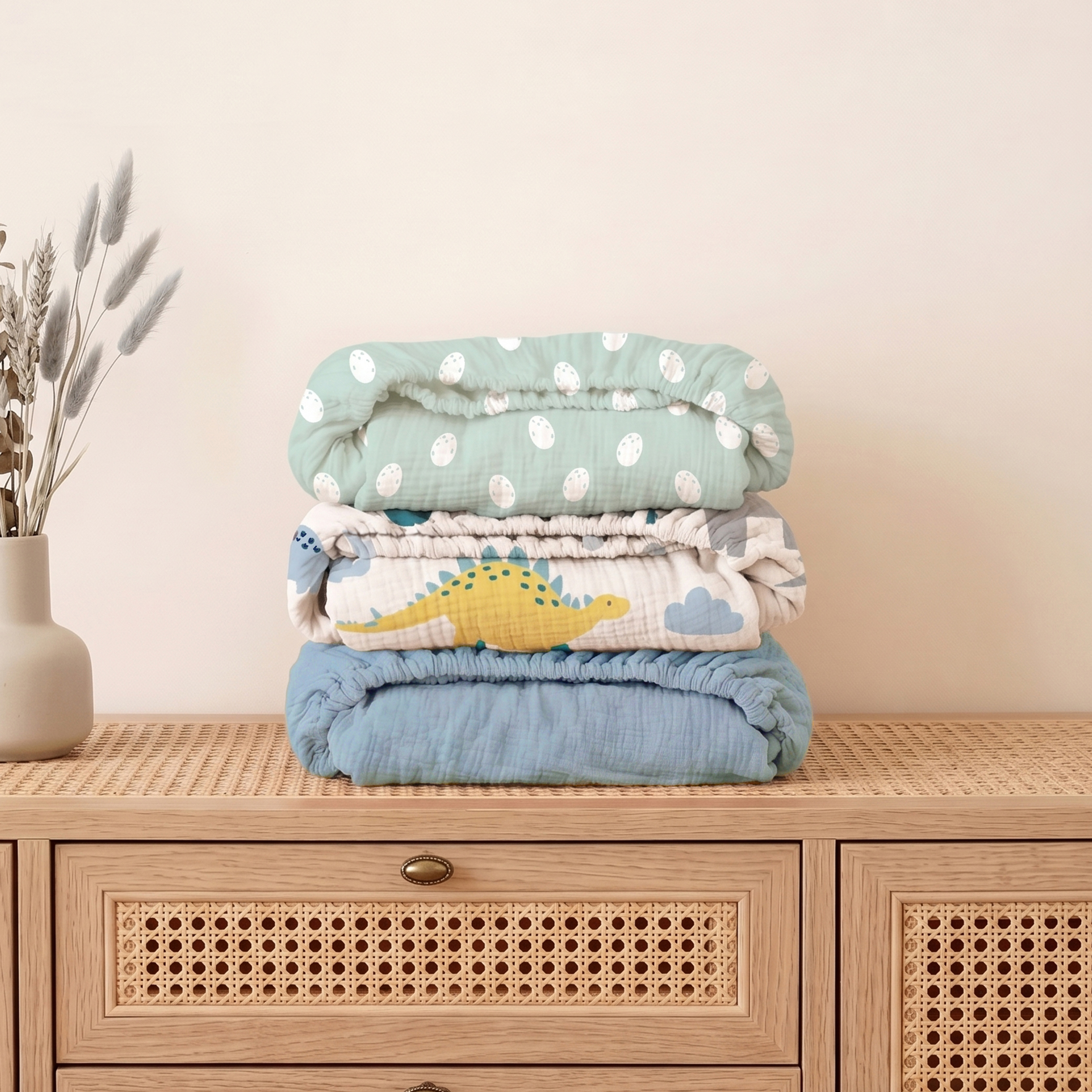 Tropical Dino  Print | Muslin Bassinet Sheet 3-Pack | 33''*20''