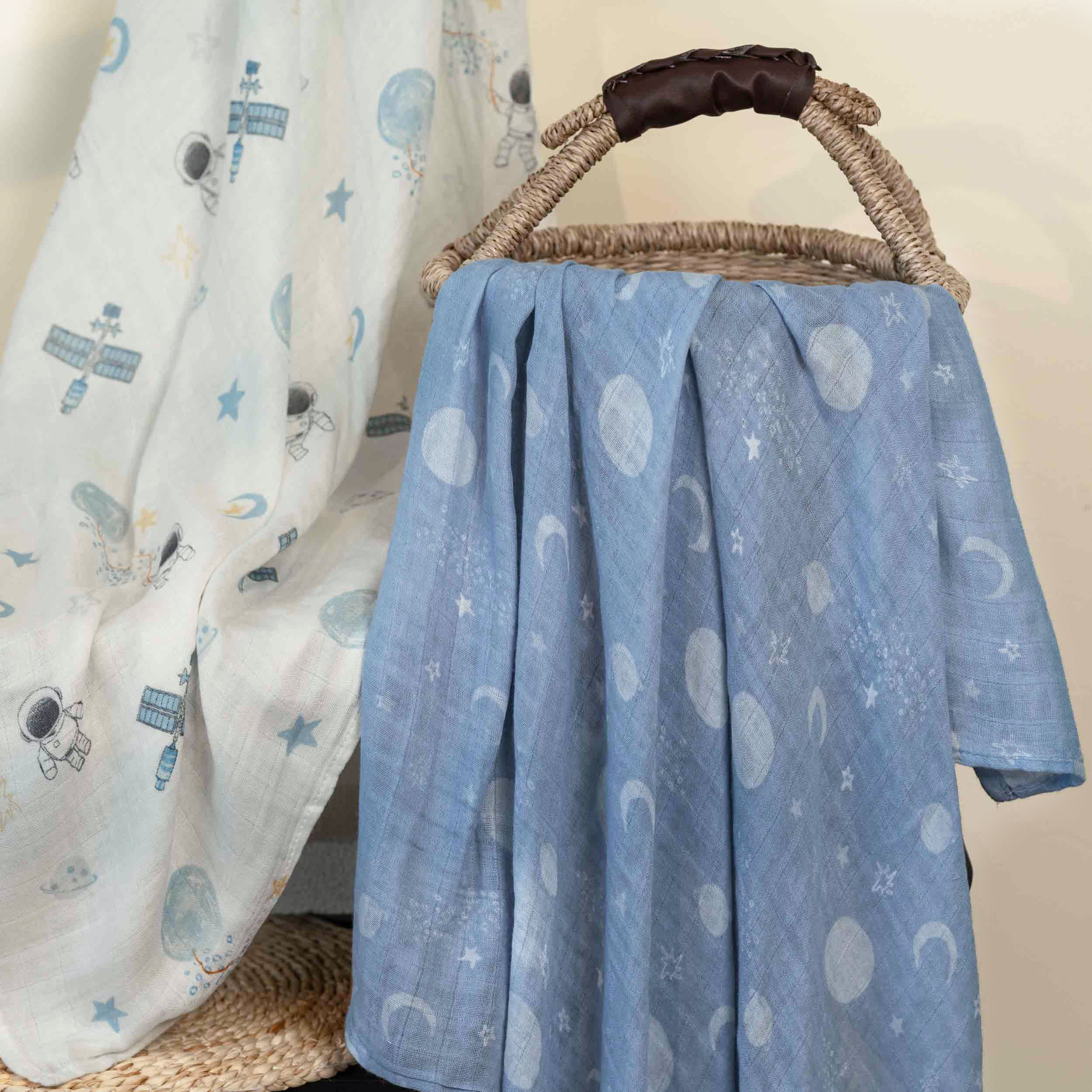 Muslin Swaddle Blankets 2-Pack | 35"x40" | Astronaut