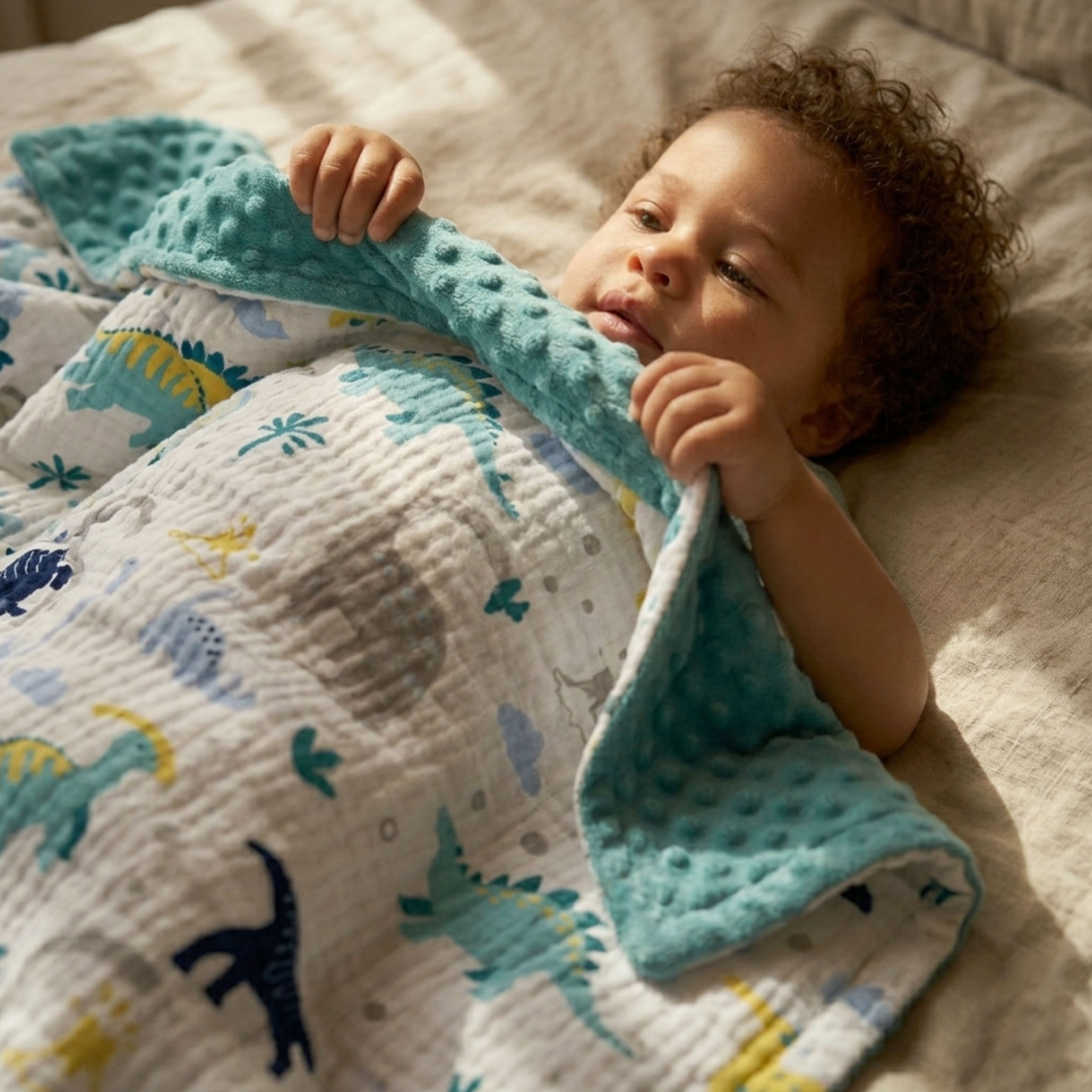 Tropical Dino  Print | Muslin and Fleece Plush Dot Blanket | 30''*40''