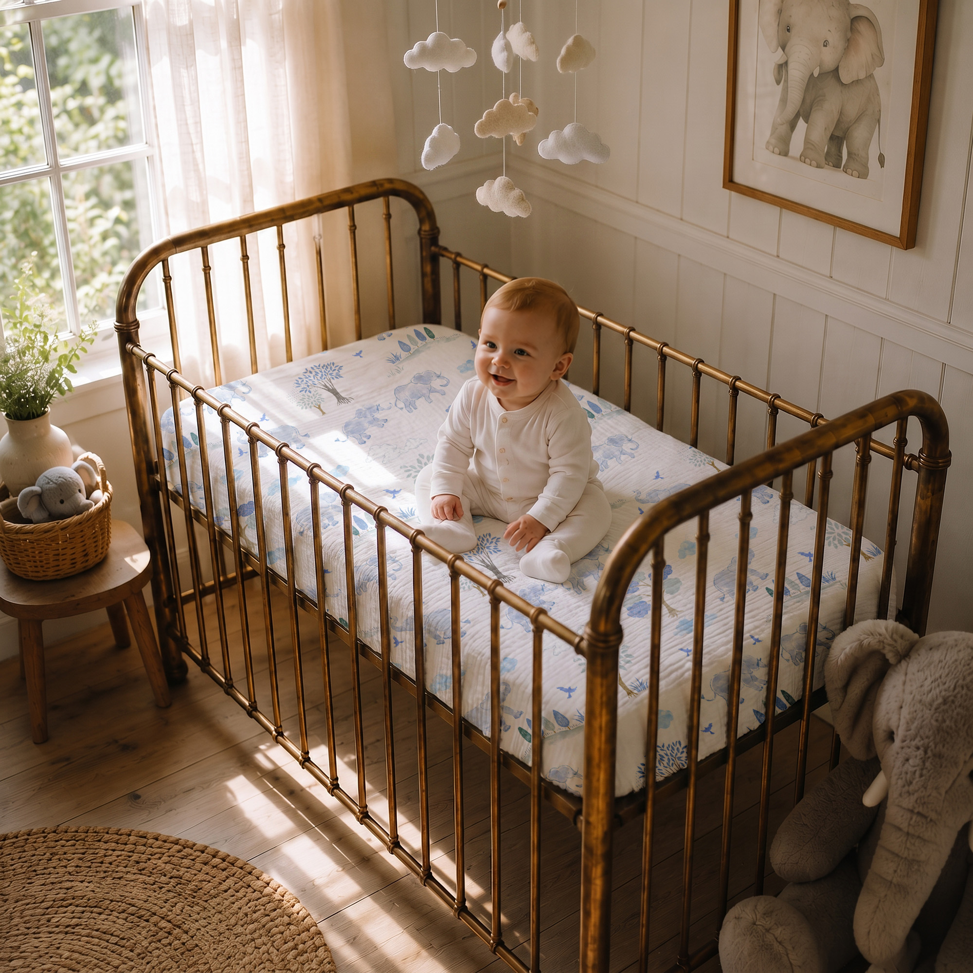 Blue Elephant Safari | Muslin Crib Sheets 2-Pack | 52''*28''