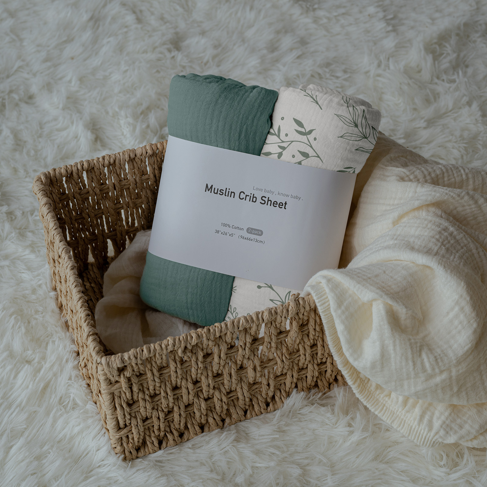 Natural Leaves  | Muslin Bassinet Sheets 2-Pack | 38''*26'' 100% Muslin Cotton