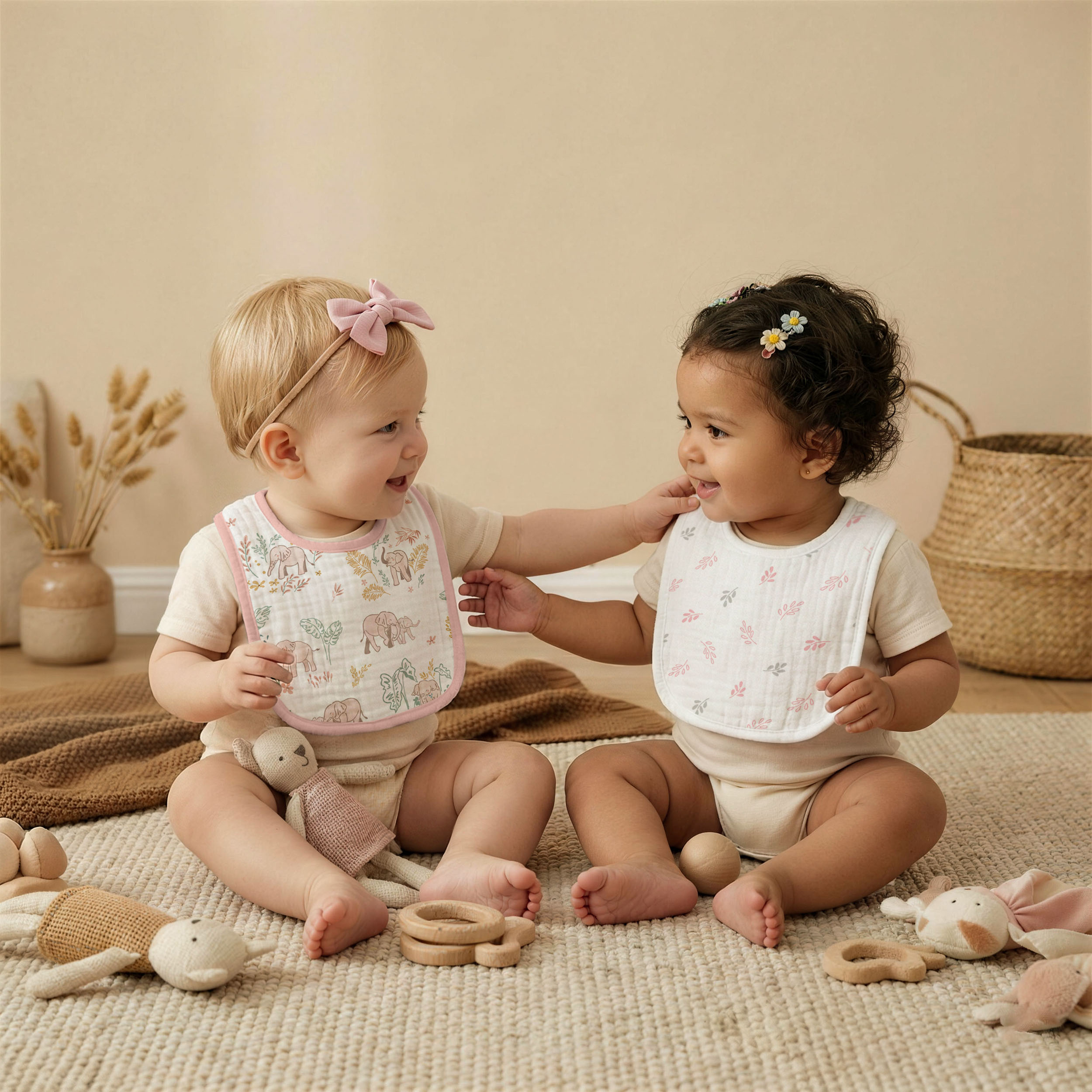 Line-Talk Elephant | baby muslin bibs 8 pack | 0-36 months