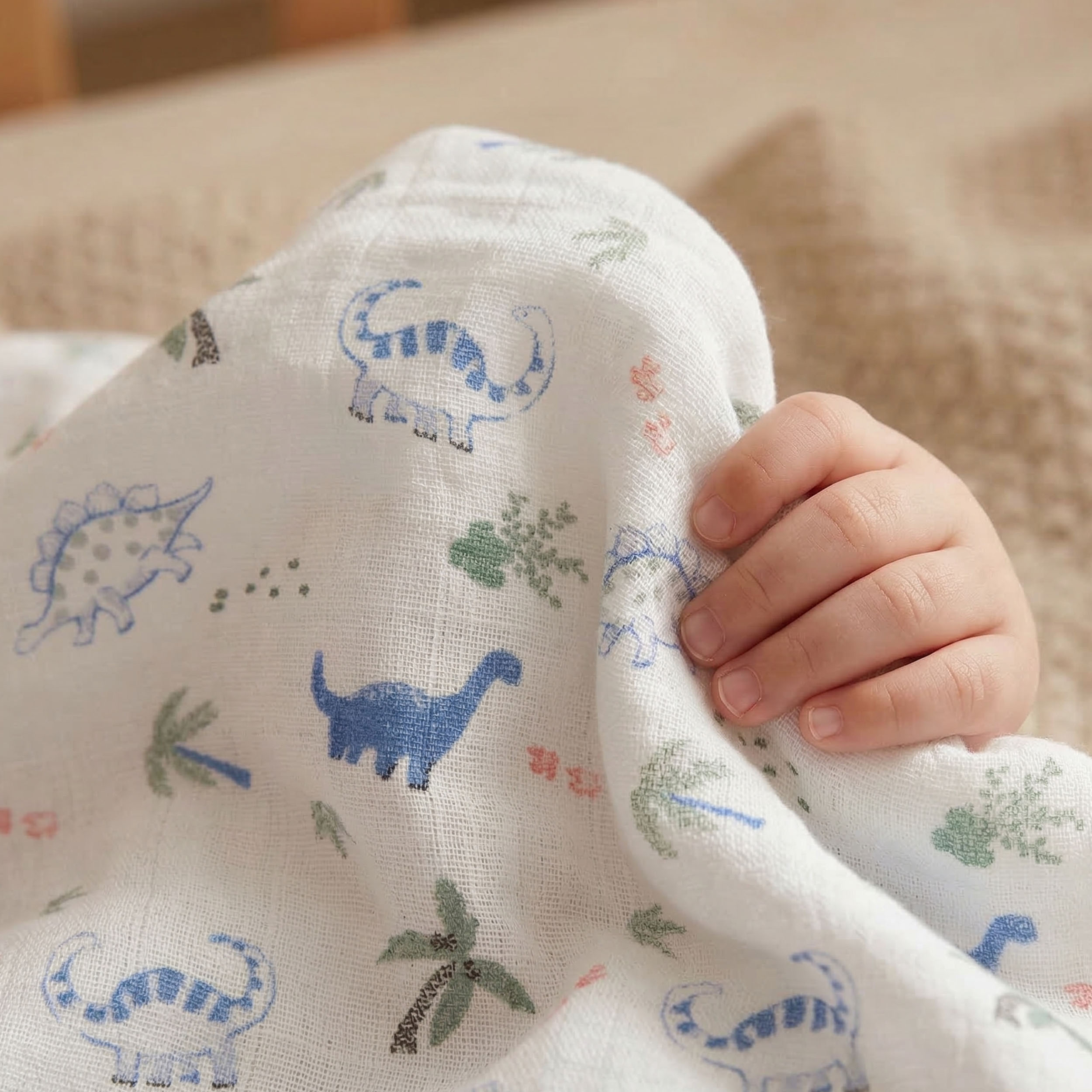 Muslin Swaddle Blankets 6-Pack | 27x27" | Little Dino's Blue Forest