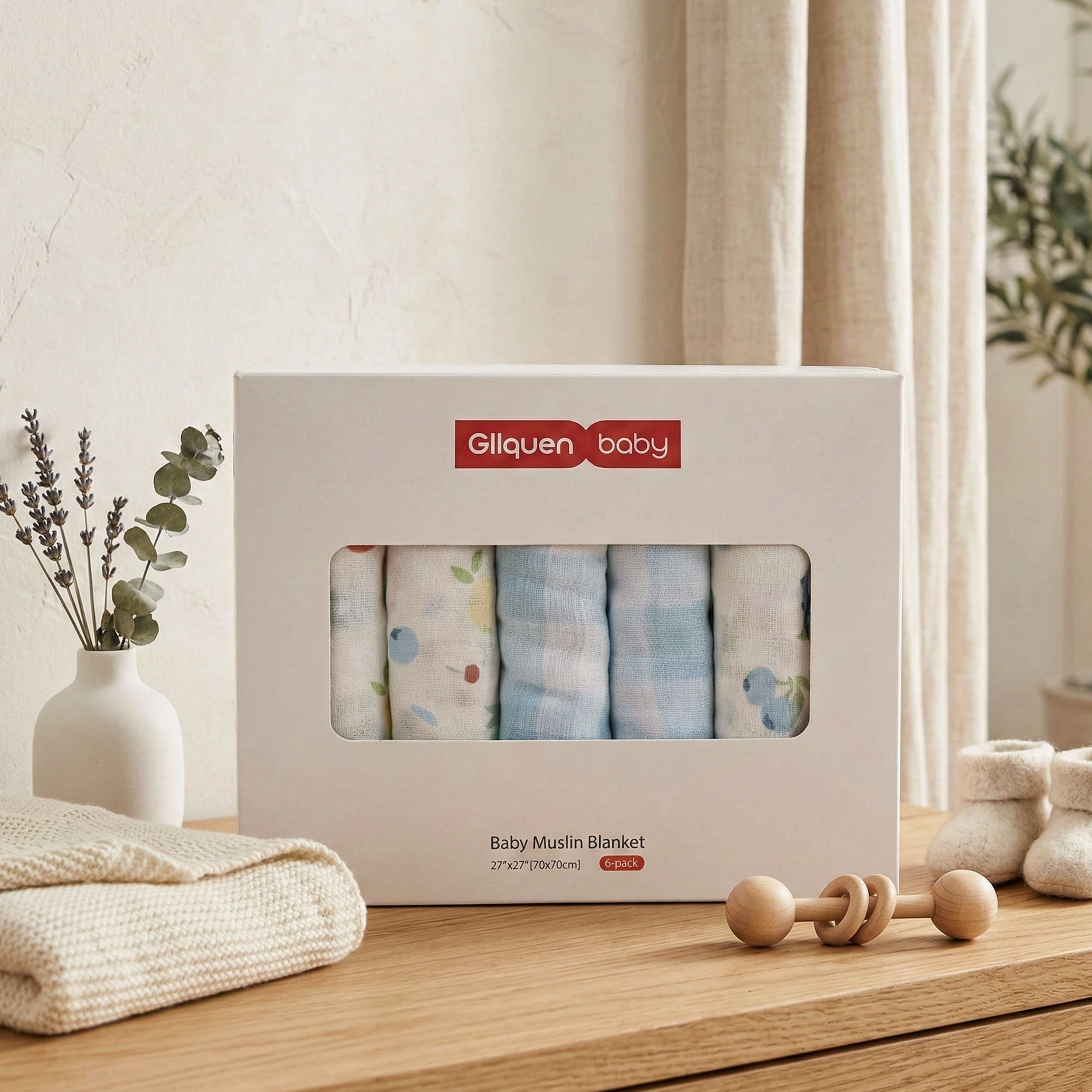 Muslin Swaddle Blankets 6-Pack | 27x27" | Azure Berry Dream