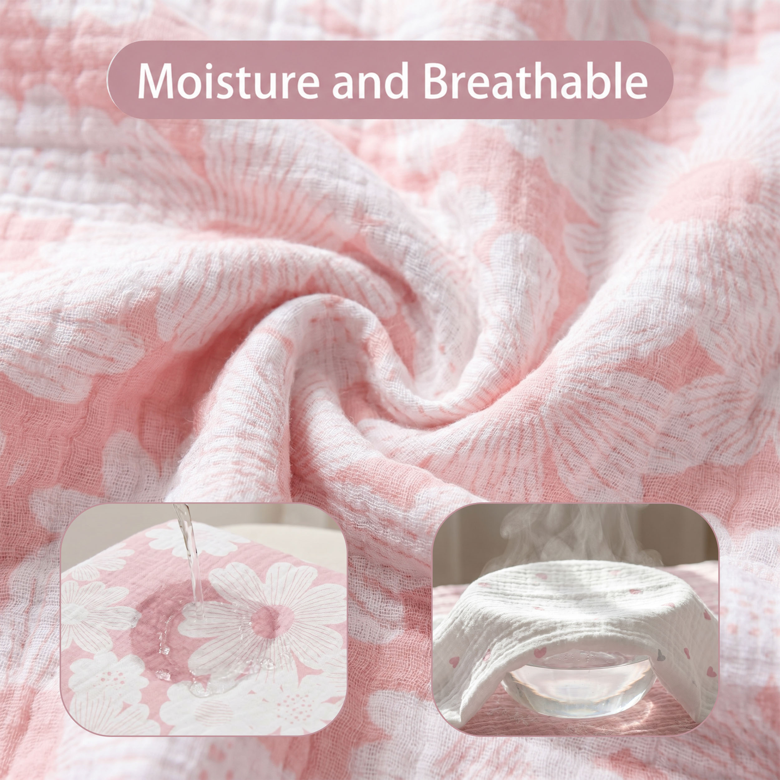 Muslin Swaddle Blankets 3-Pack | 38"x40" | Pink Sweet Sprout