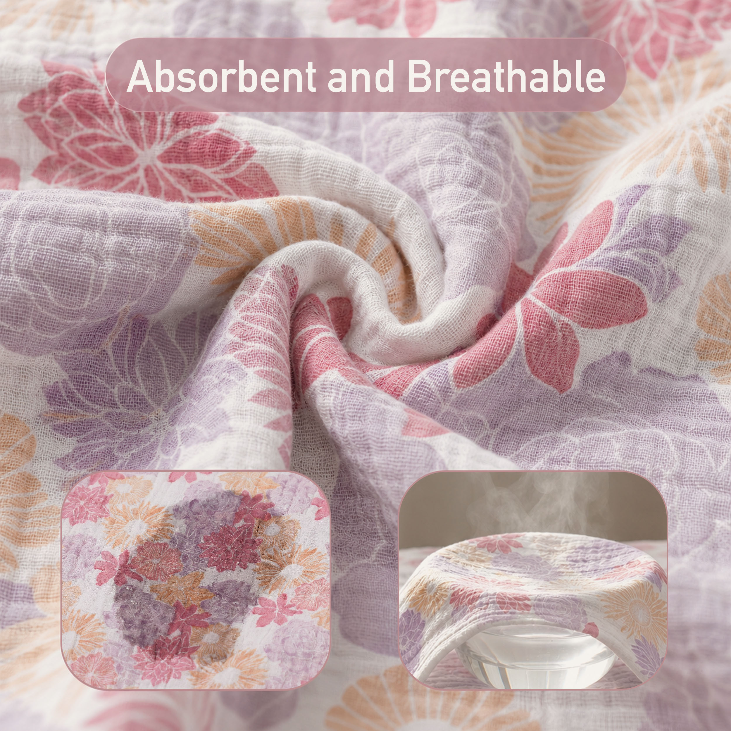 Muslin Swaddle Blankets 3-Pack | 38"x40" | Vintage Floral Bloom