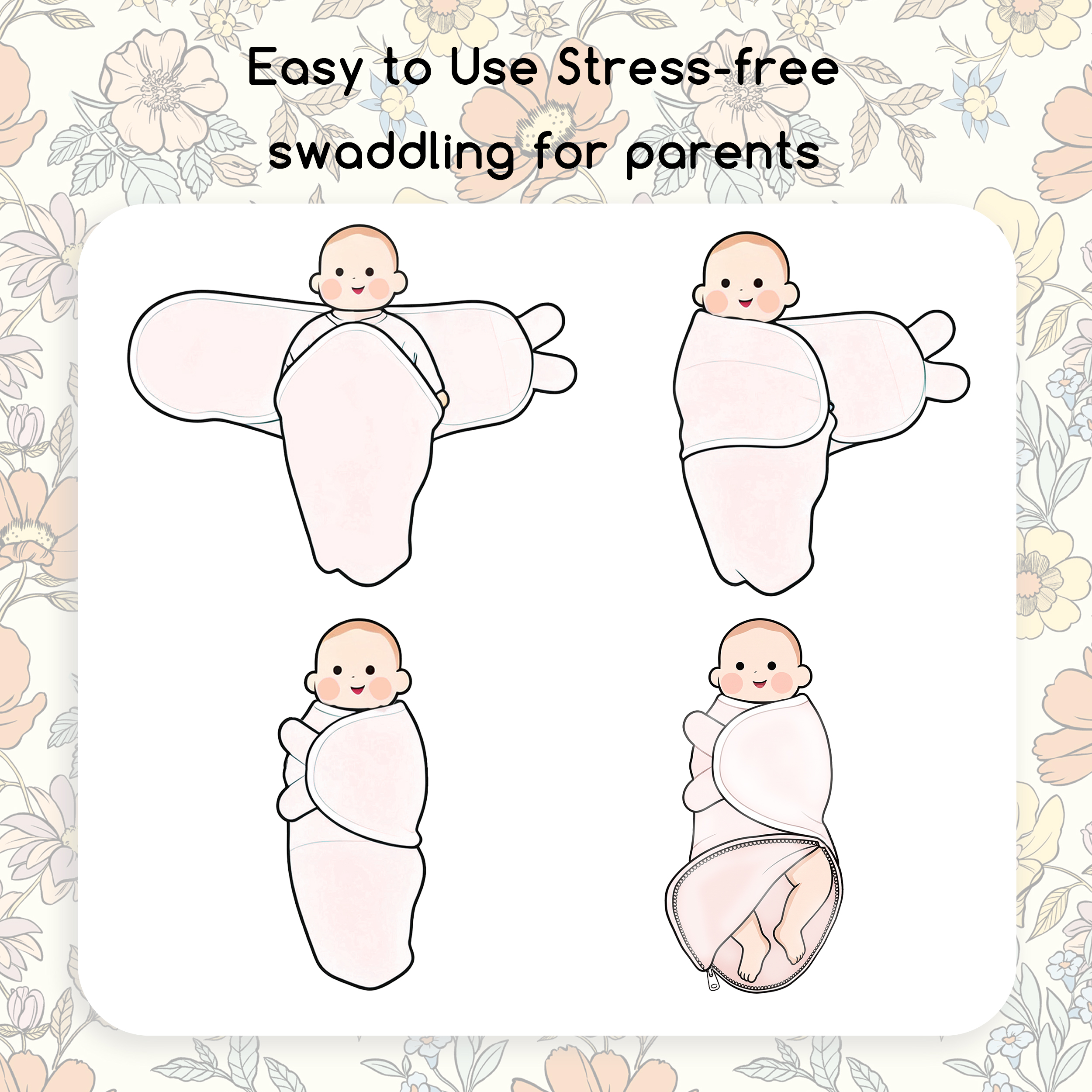 Vintage Flowers | Zipper Swaddle Wrap 2 Pack | 0-3 Months