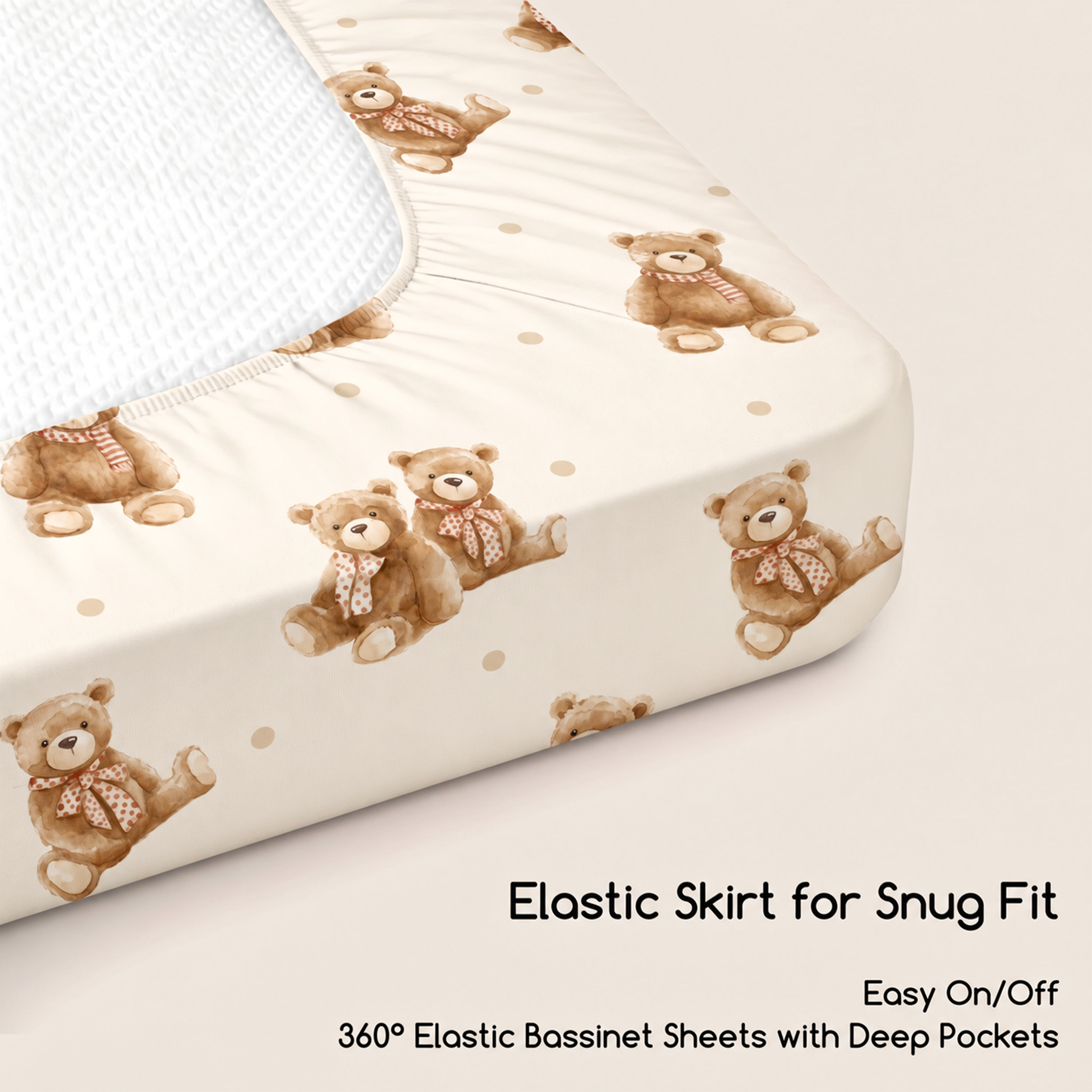 Creamy Teddy Check | Bassinet Sheets 3-Pack | 33*20''