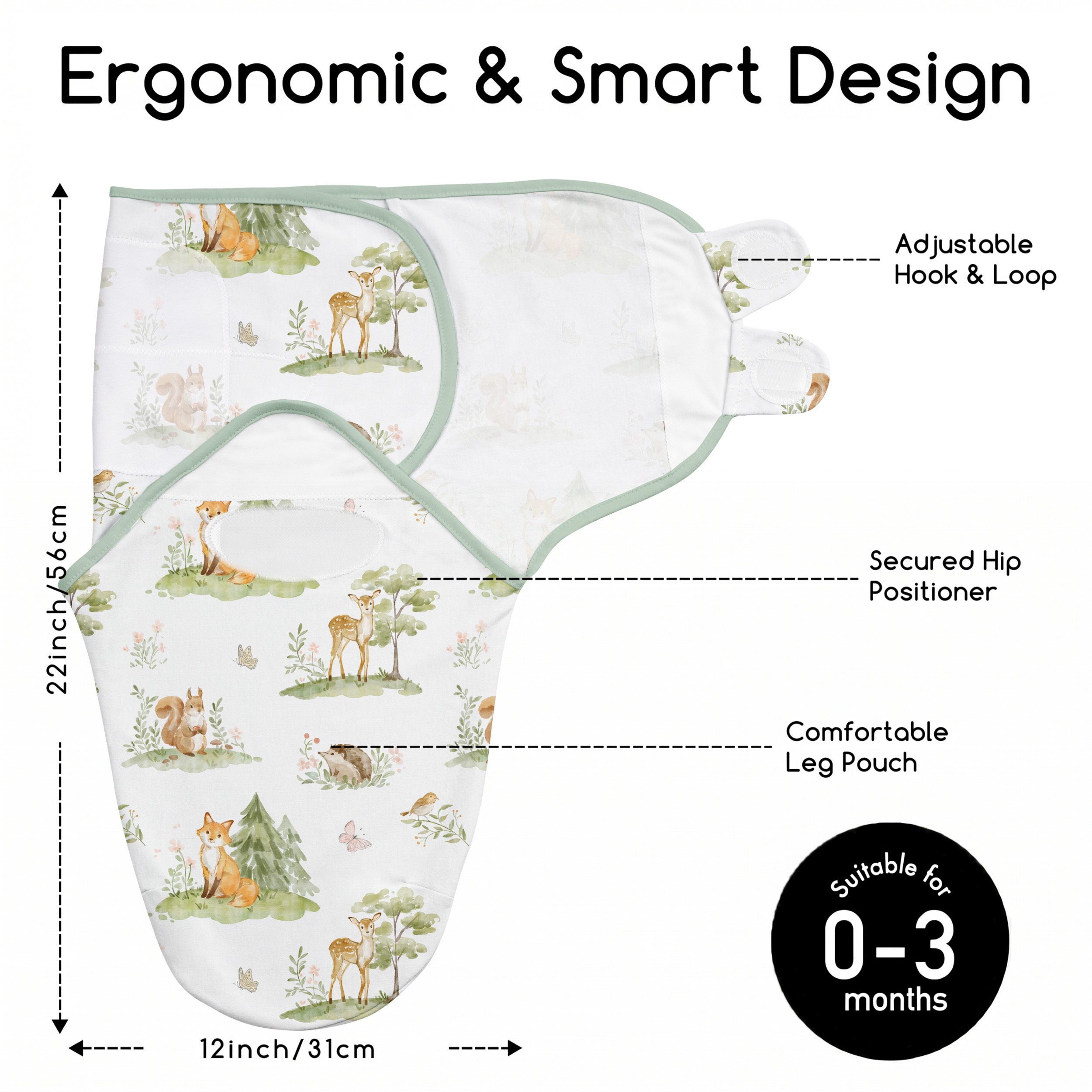  Green Forest Fox  | Baby Swaddle 2-Pack | 0-3 Months