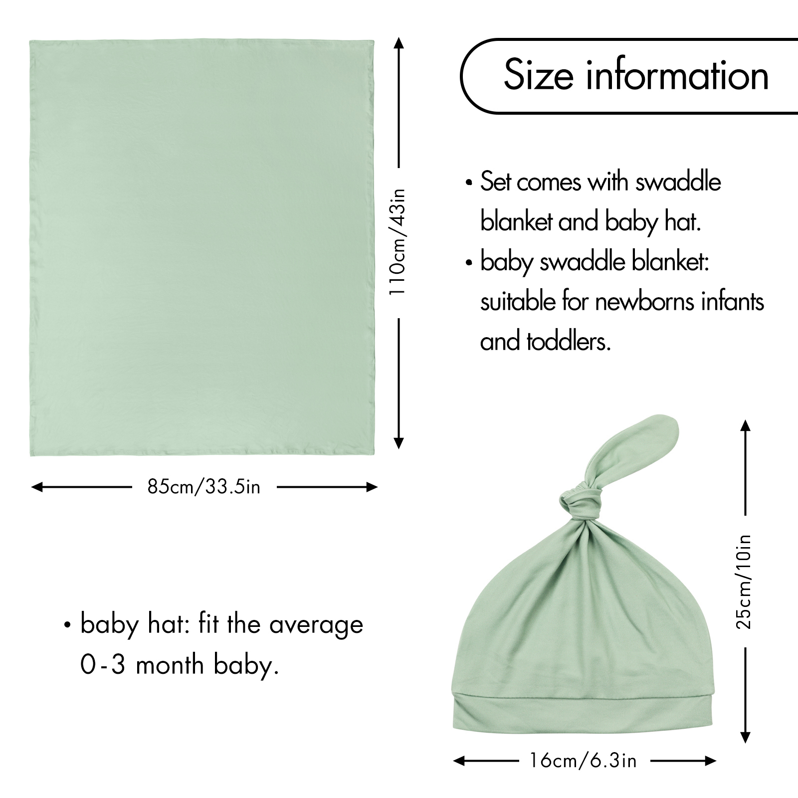 Sage | Baby Swaddle and Hat Set | 33.5*43inch