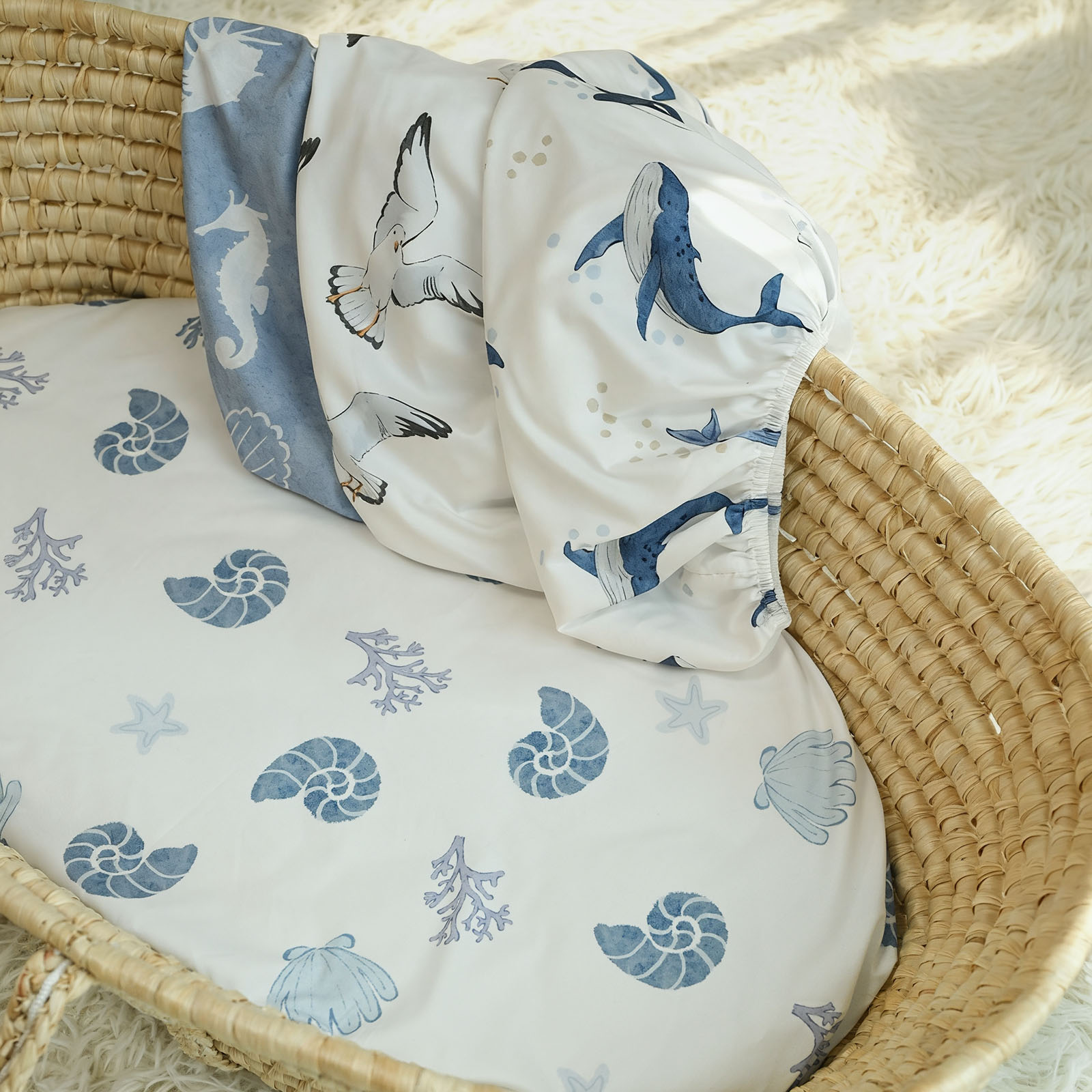 Ocean Wander | Soft Microfiber Fitted Change Pad Cover & Bassinet Sheets 4 Pack | 16''*32''