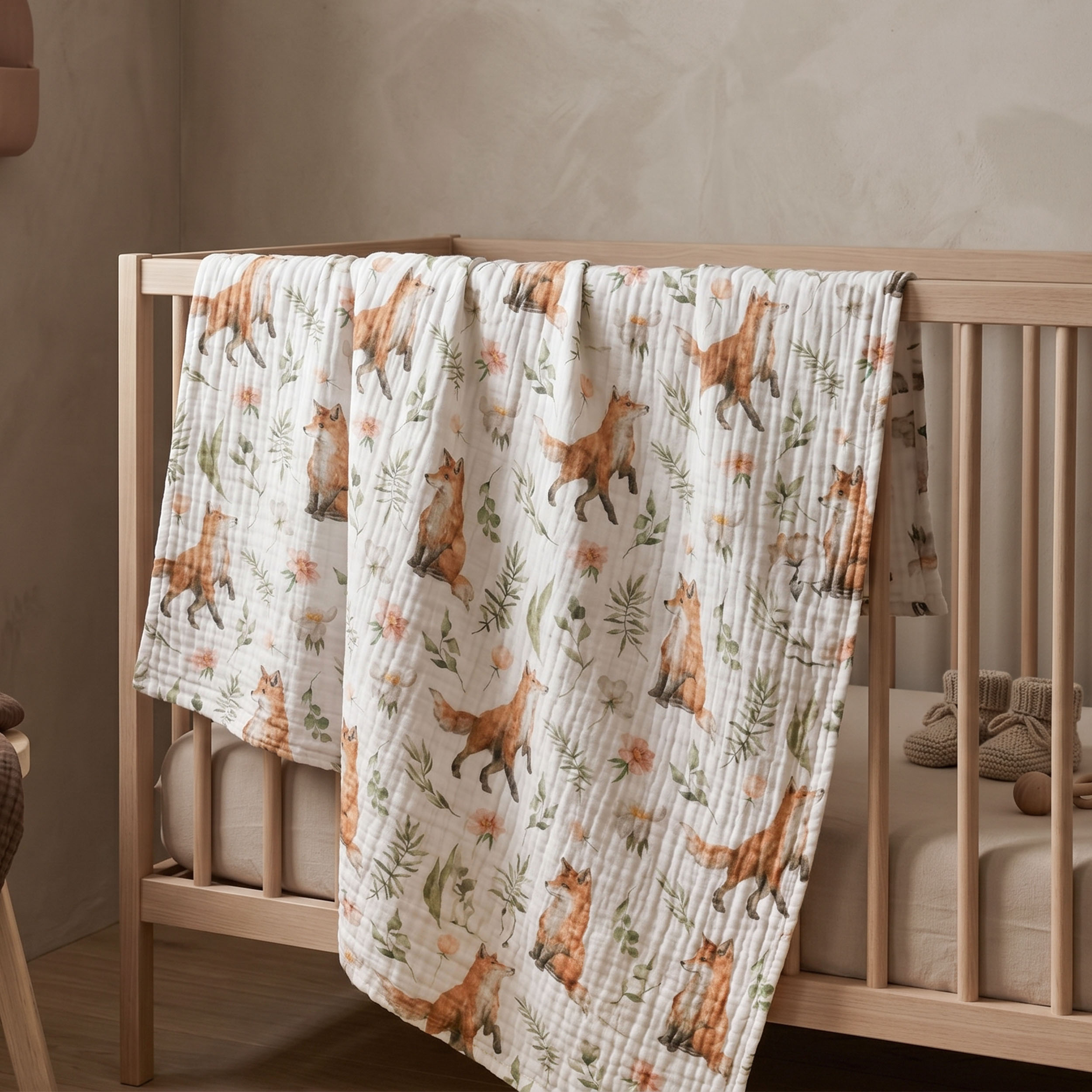 Muslin Swaddle Blankets 4-Pack | 38"x40" | Forest Fox Meadow