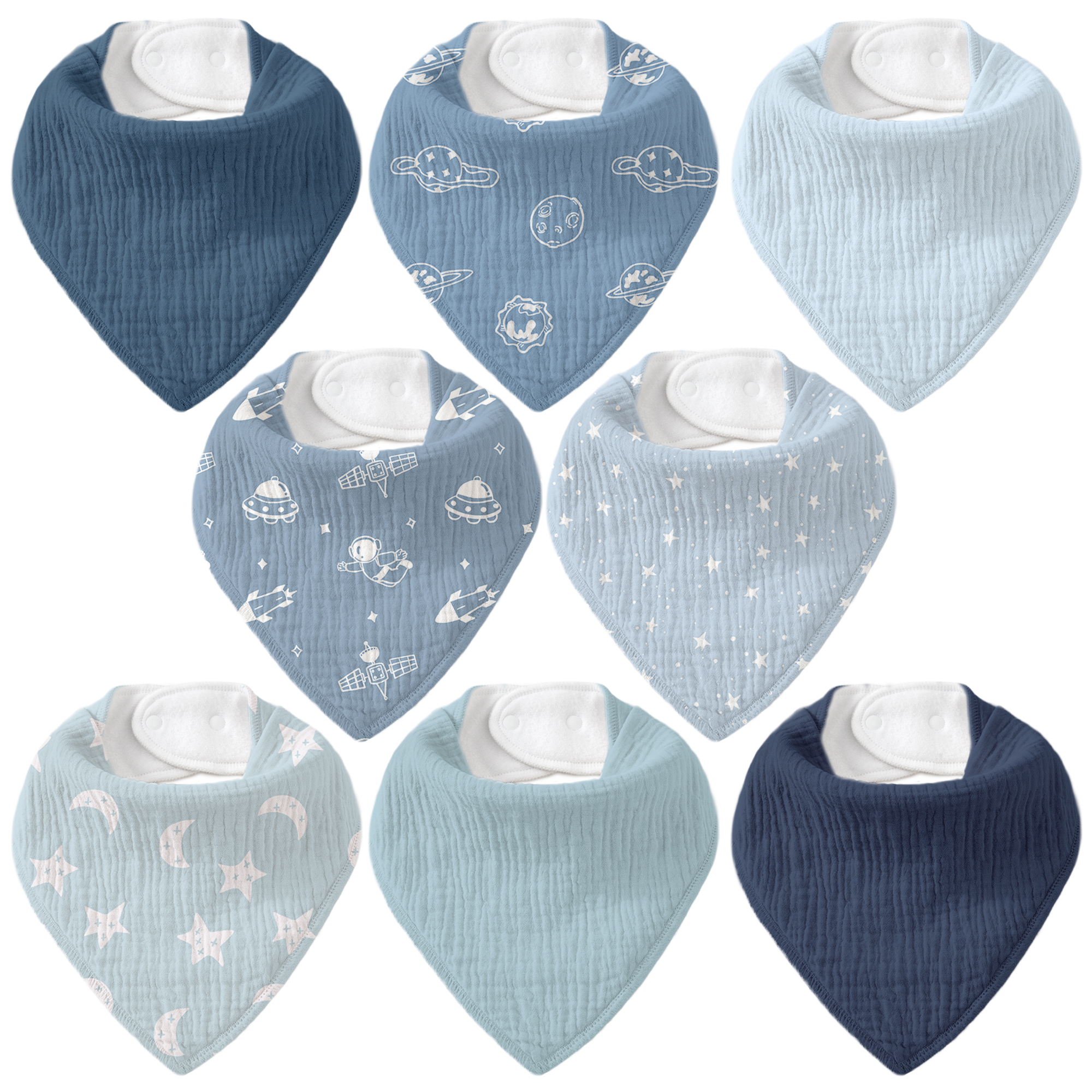 Midnight Space Adventure | Soft & Absorbent Muslin Bandana Bibs 8 Pack
