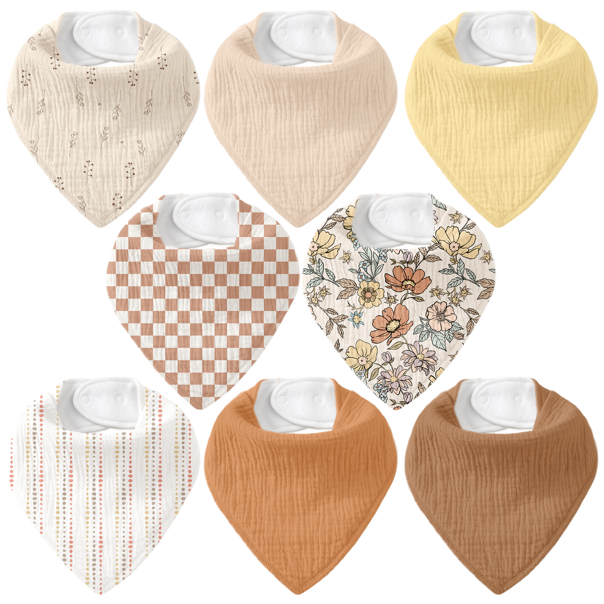 Vintage Floral Check | Soft & Absorbent Muslin Bandana Bibs 8 Pack