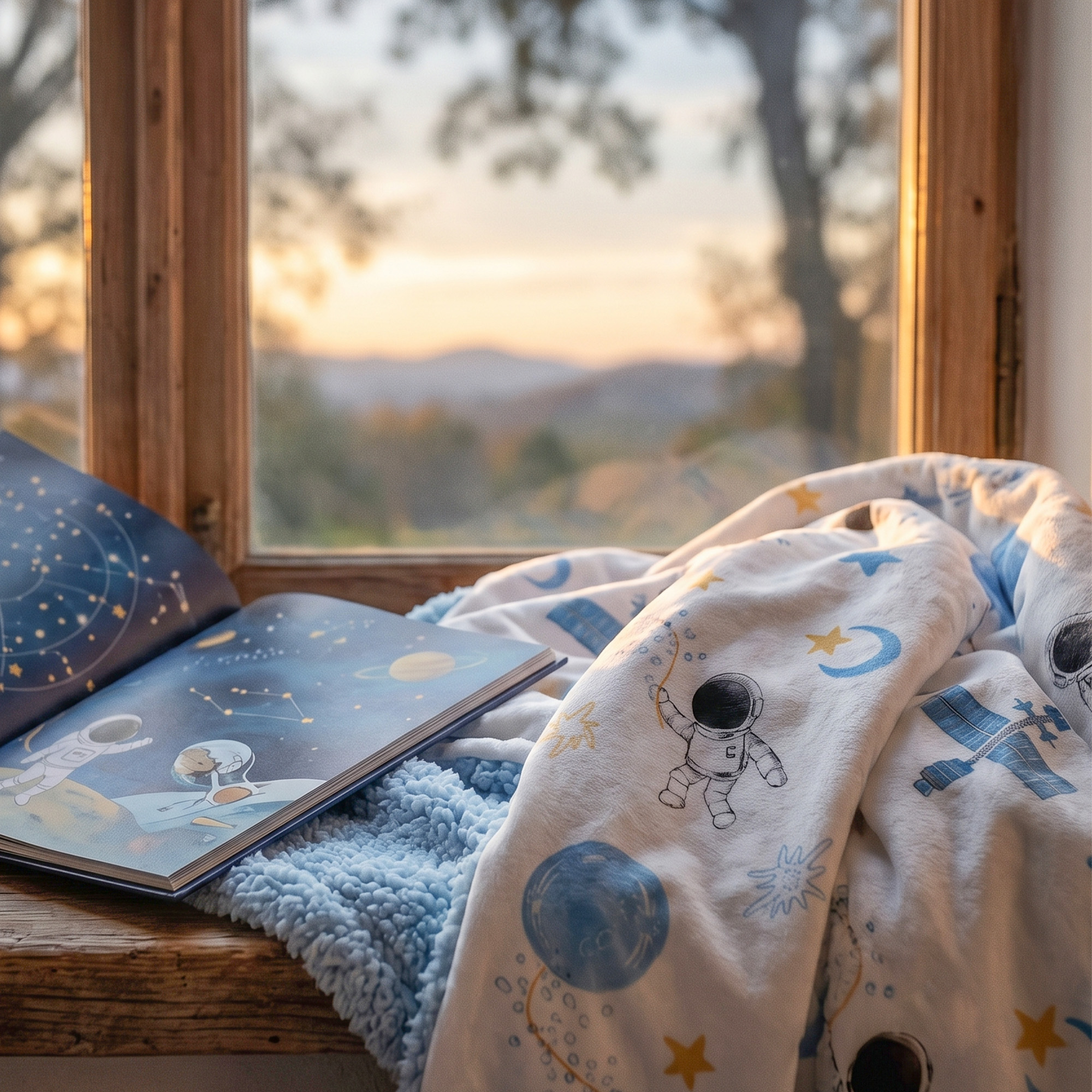 Blue Space Satellite | plush baby blanket | 30''*36''