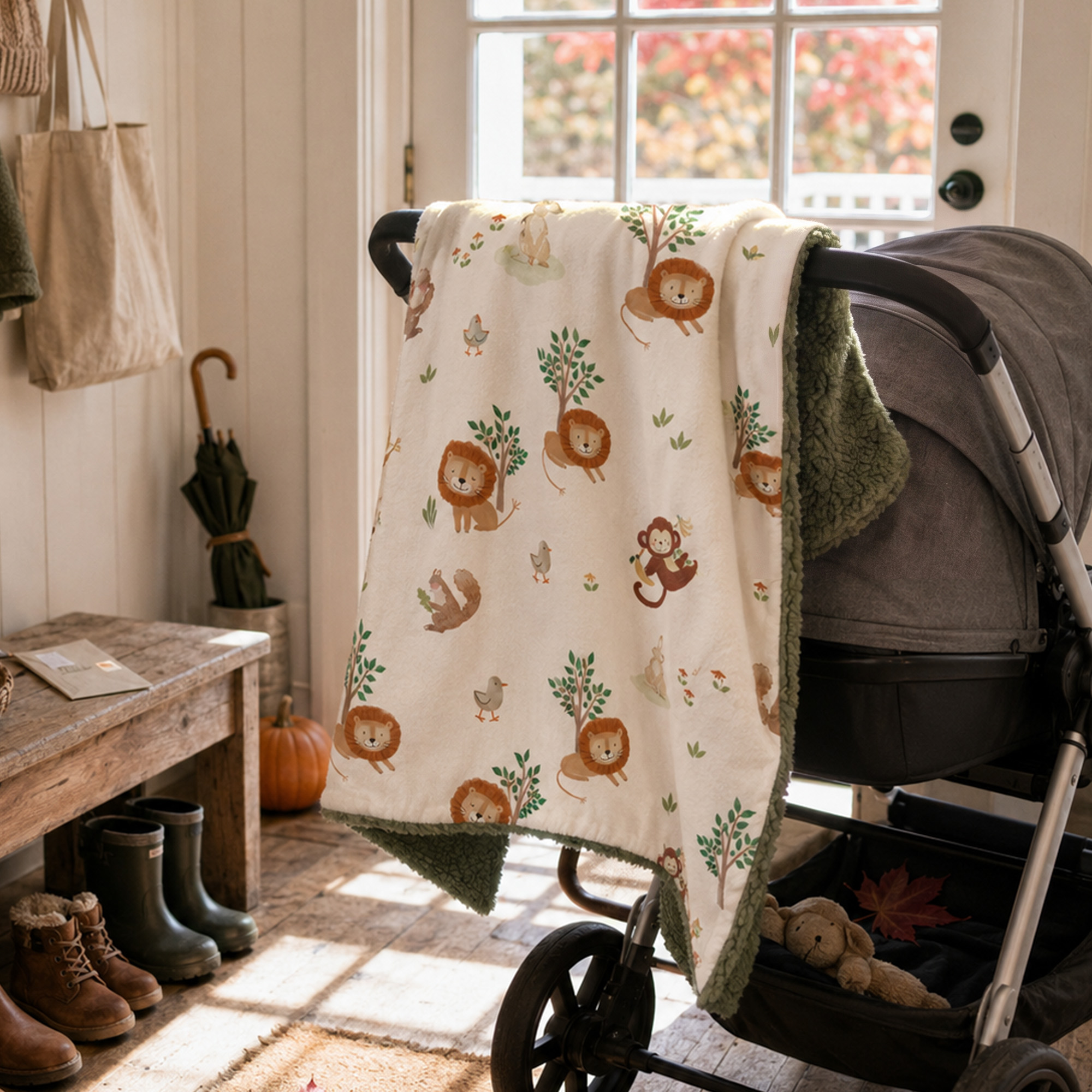Green Jungle Animals | plush baby blanket | 30''*36''