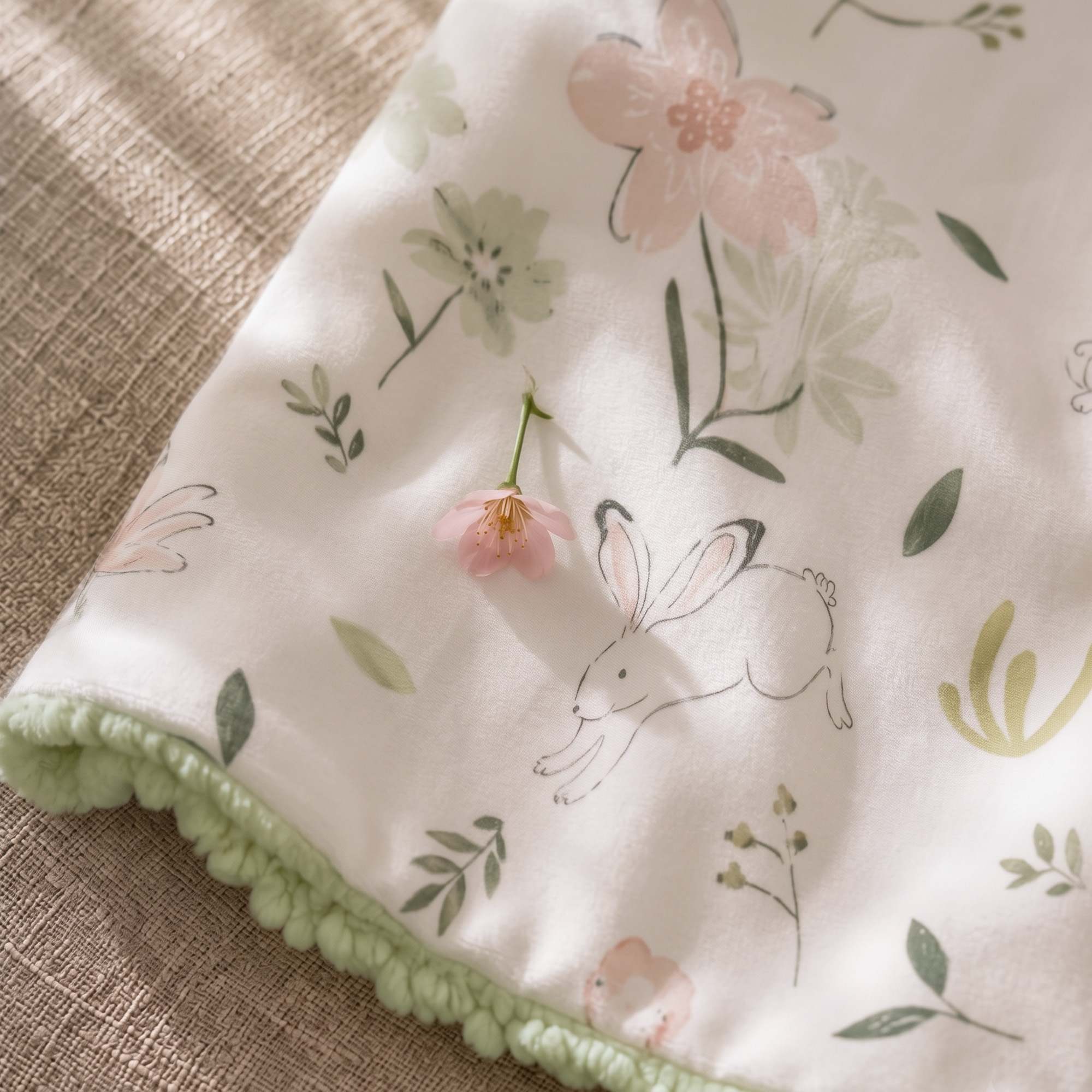 Sage Bunny Bloom | plush baby blanket | 30''*36''