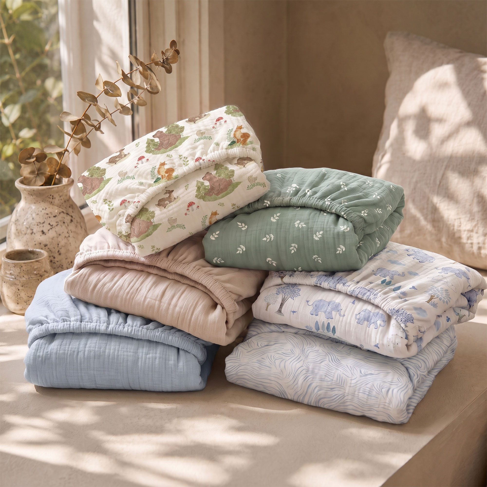 Blue Elephant Safari | Muslin Bassinet Sheet 3-Pack | 33''*20''