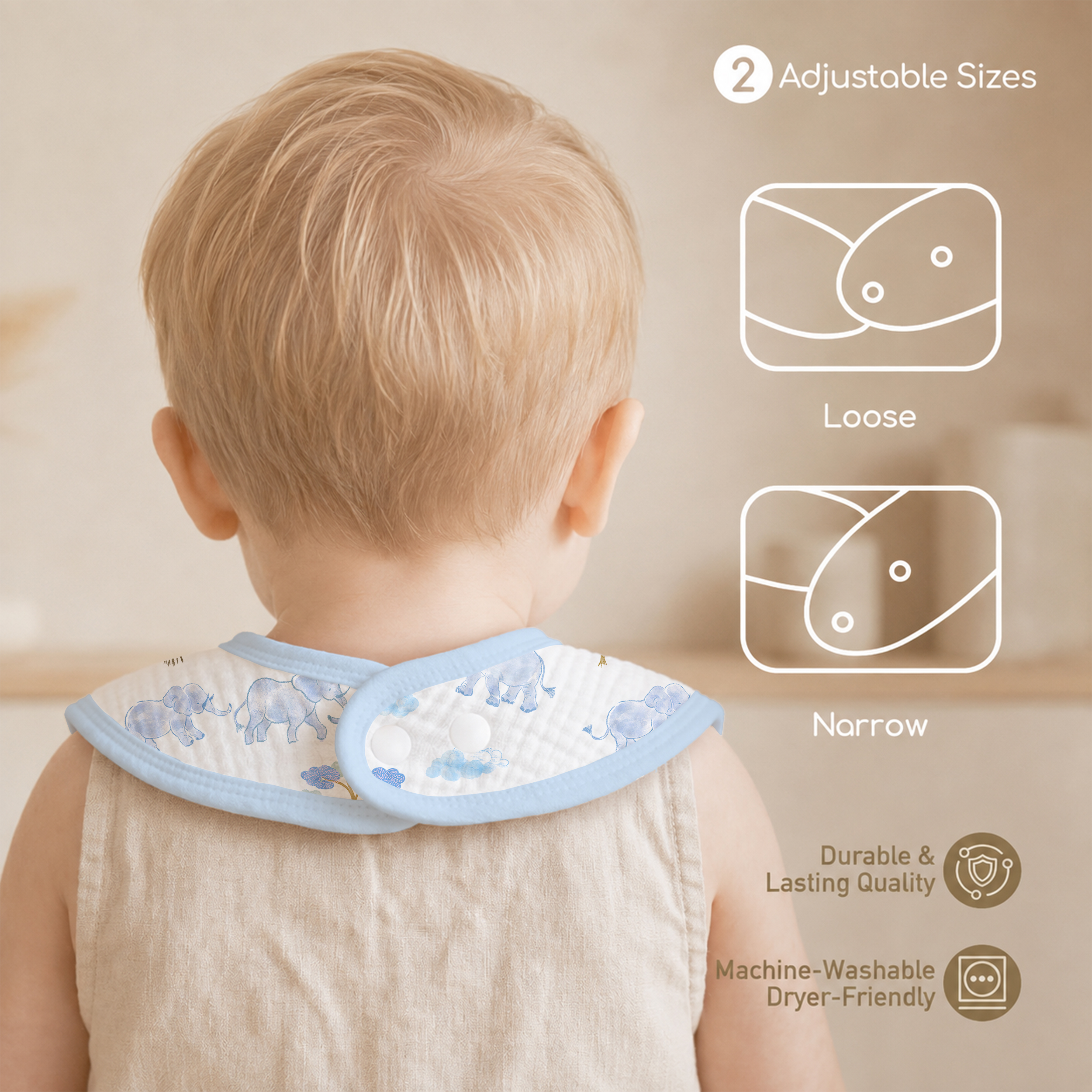 Blue Elephant Safari | baby muslin bibs 8 pack | 0-36 months
