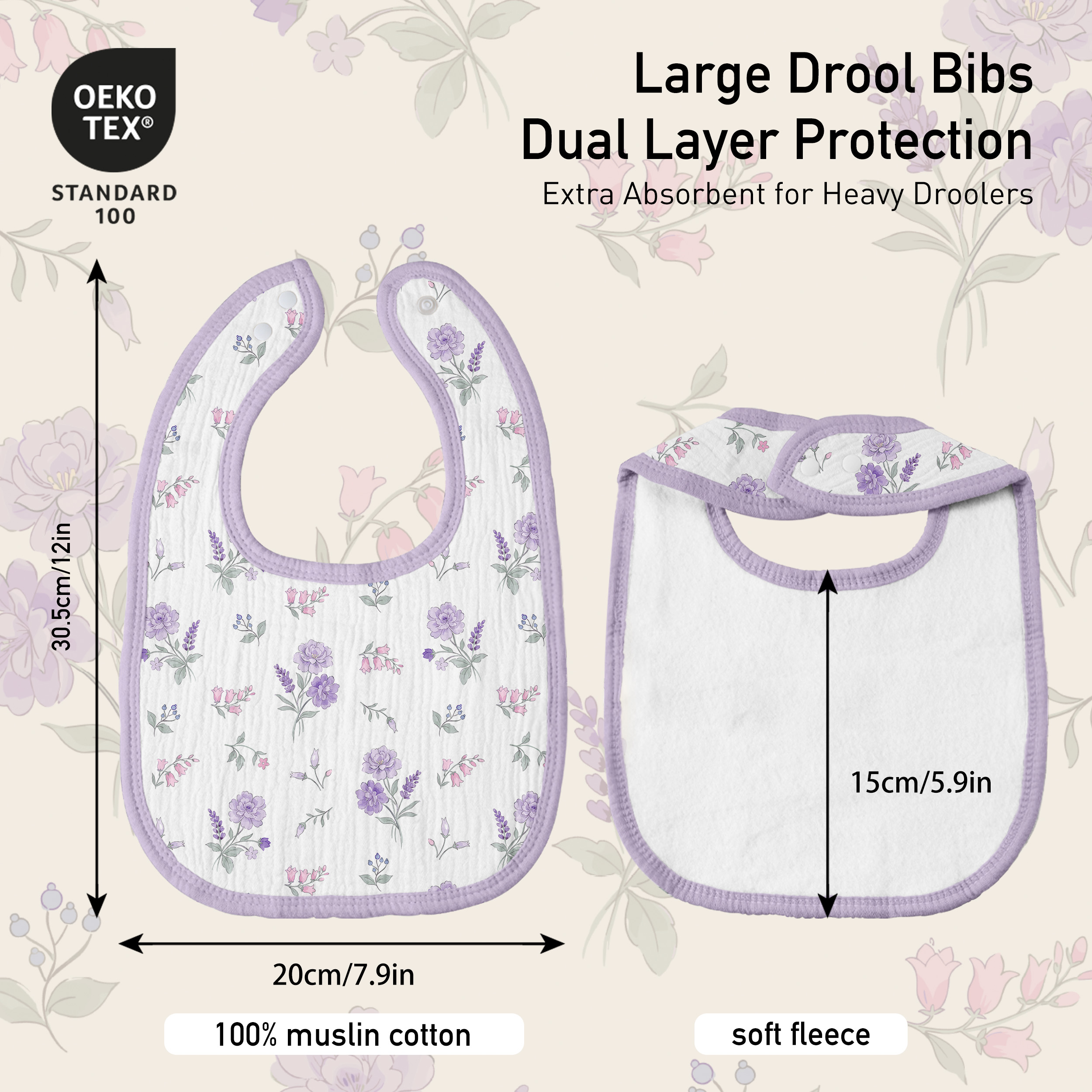 Pink Lavender Floral | baby muslin bibs 8 pack | 0-36 months