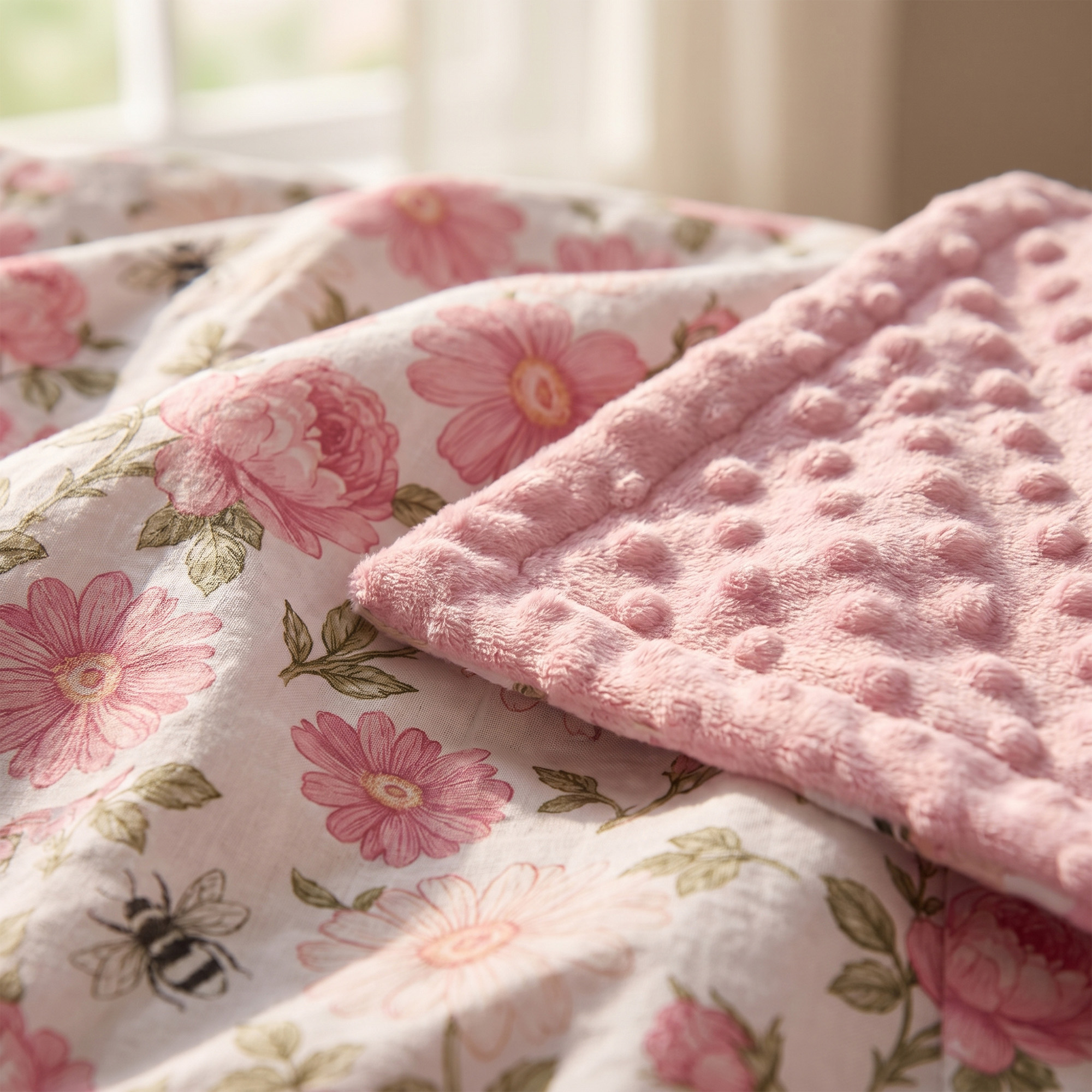 Pink Floral Bloom | Fleece Plush Dot Blanket | 30''*40''