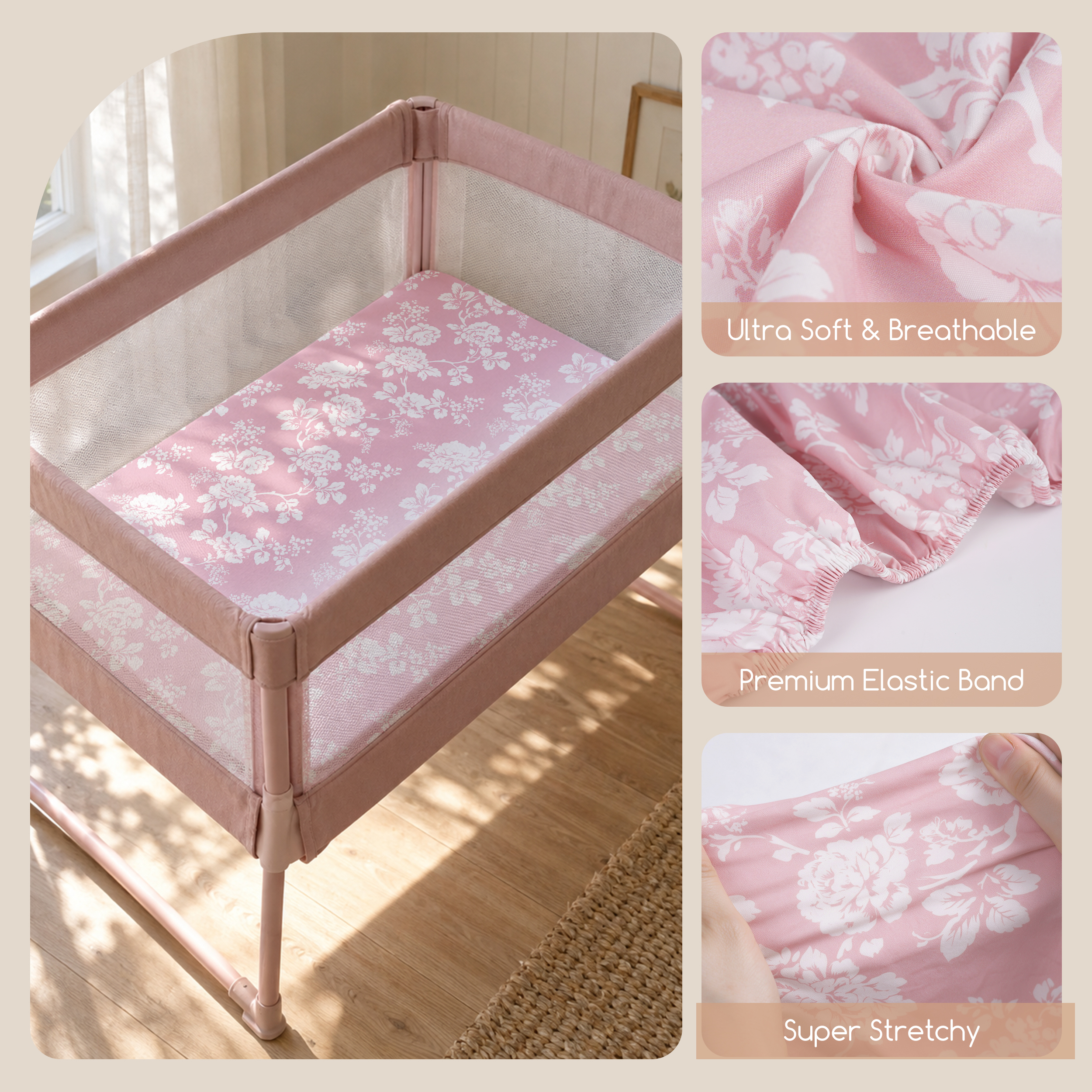 Blush Bow Bloom | Bassinet Sheets 3-Pack | 33*20''