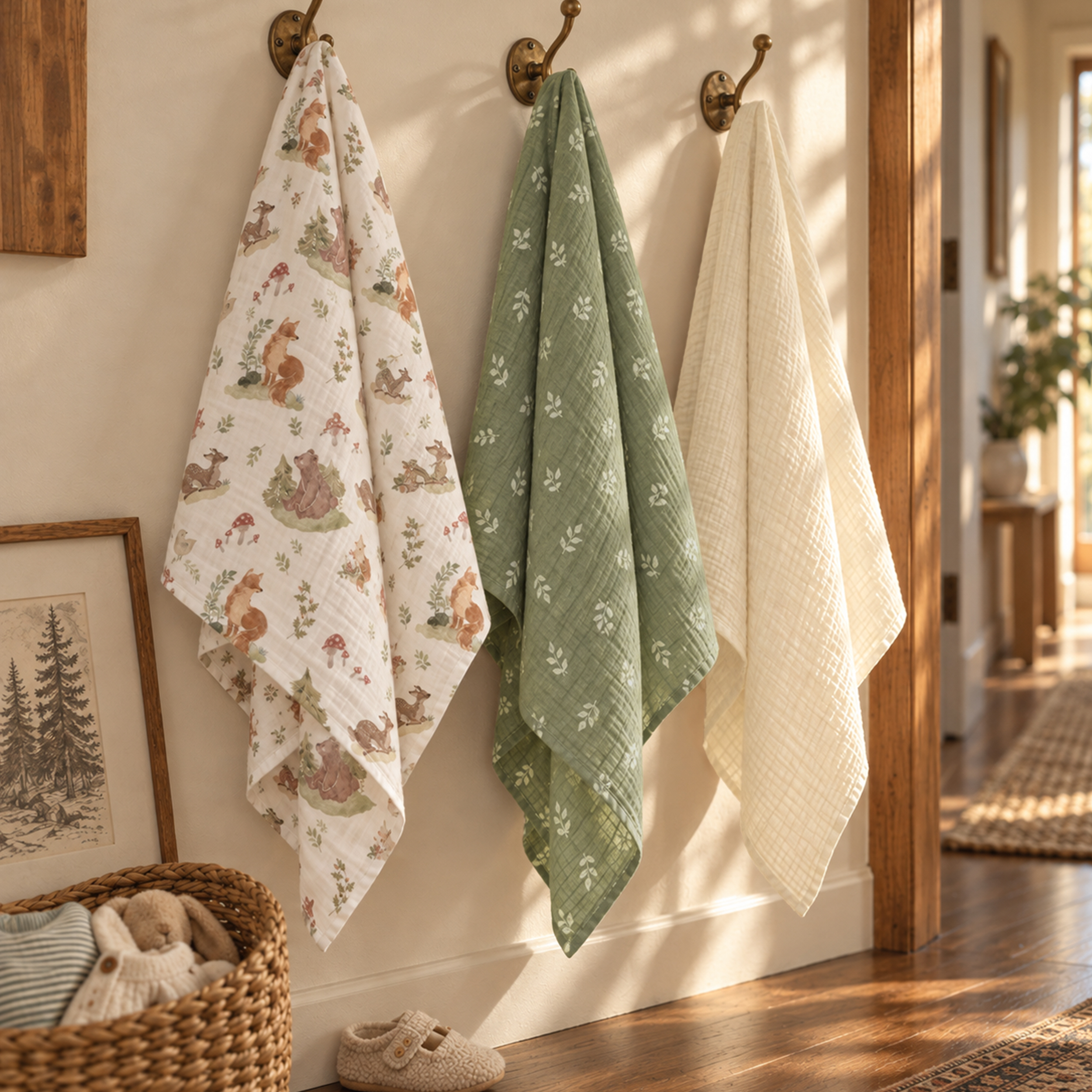 Muslin Swaddle Blankets 3-Pack | 38"x40" | Fern & Woodland Pals