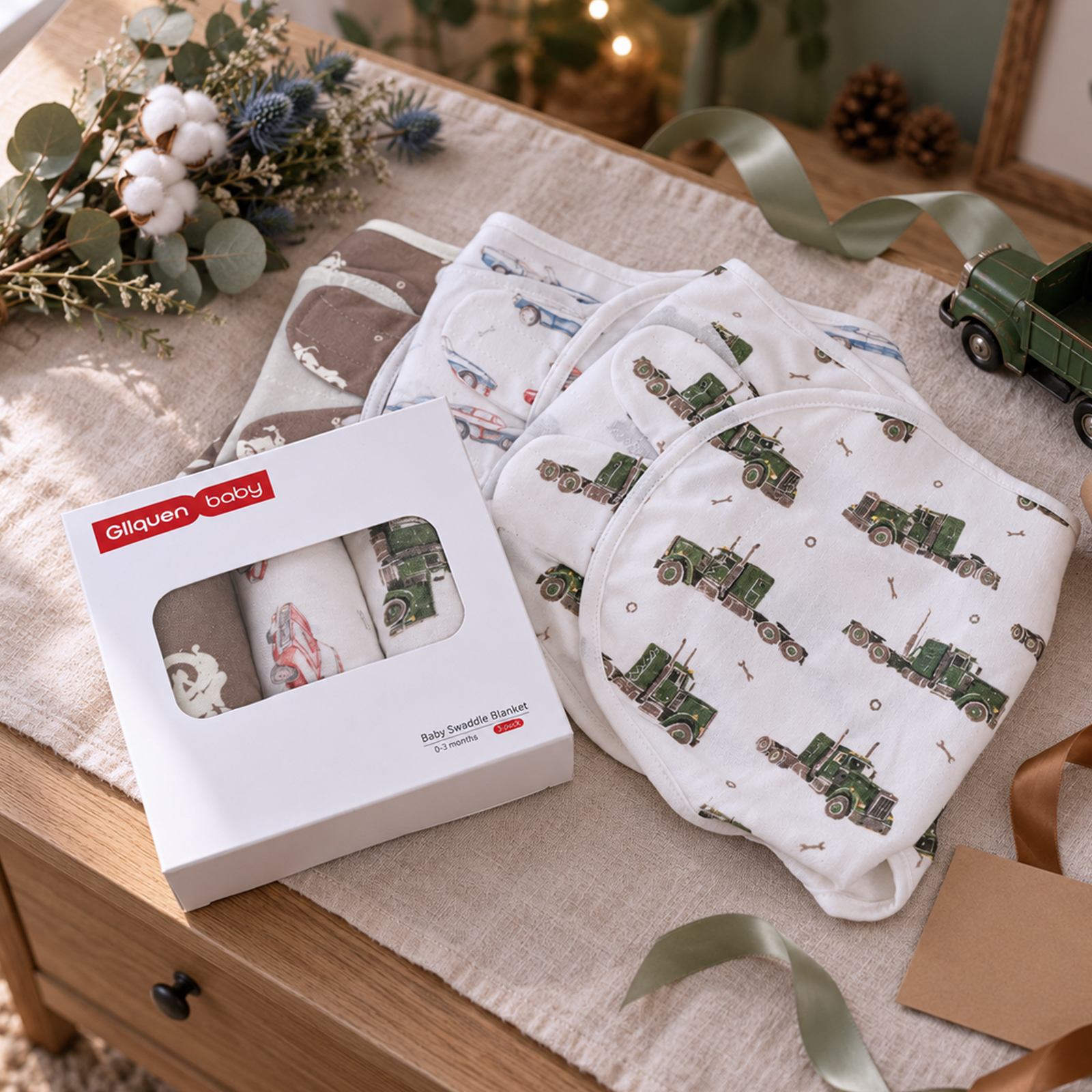 Mocha Truck Garage | Baby Swaddle 3 Pack | 0-3 Months