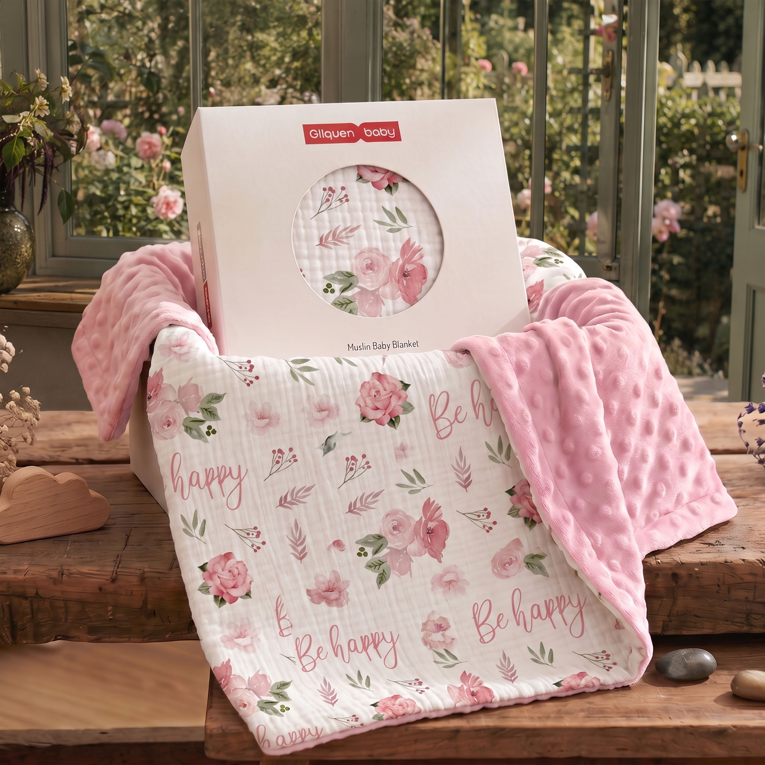 Blush Happy Blooms | Muslin and Fleece Plush Dot Blanket | 30''*40''