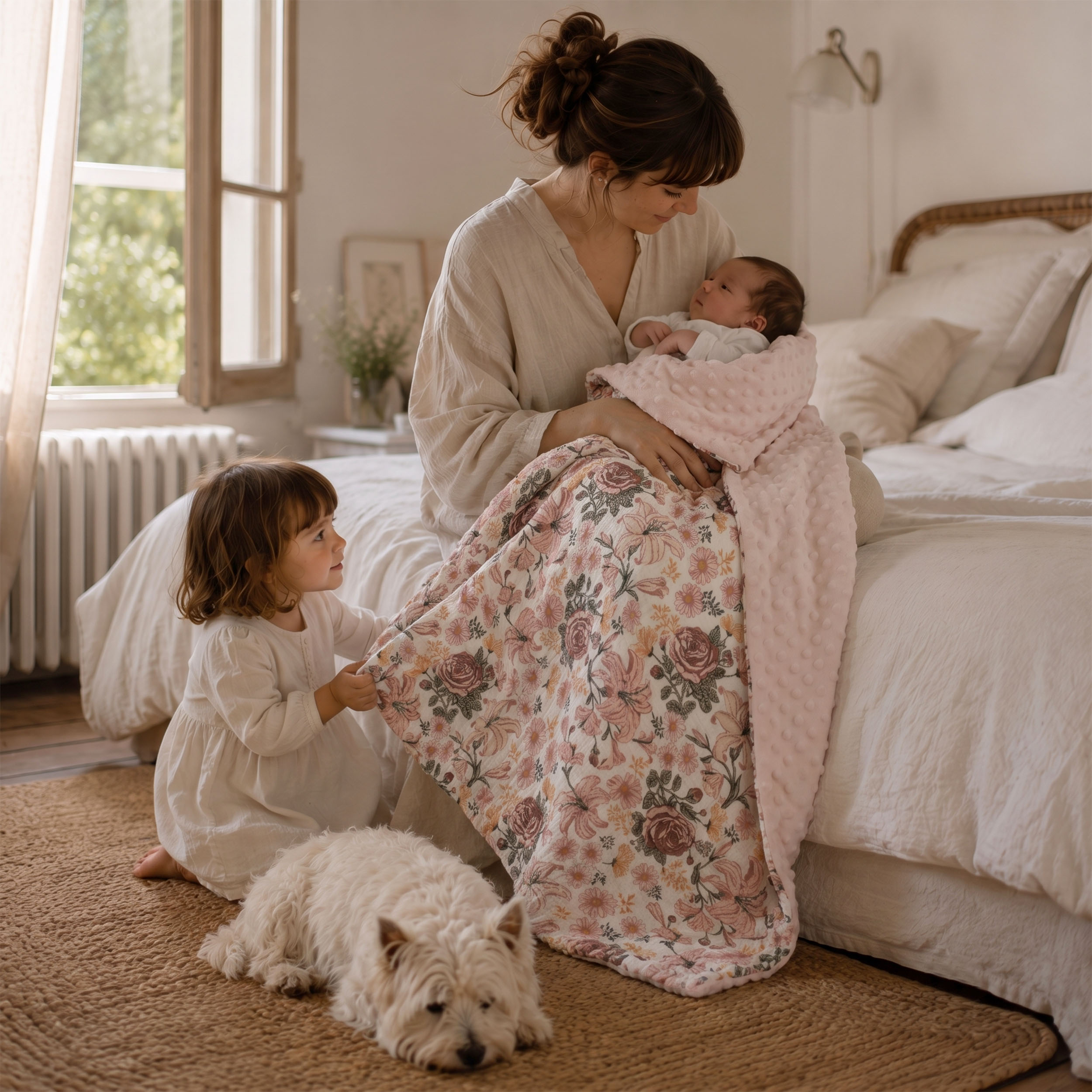 Vintage Rose Serenade | Muslin and Fleece Plush Dot Blanket | 30''*40''