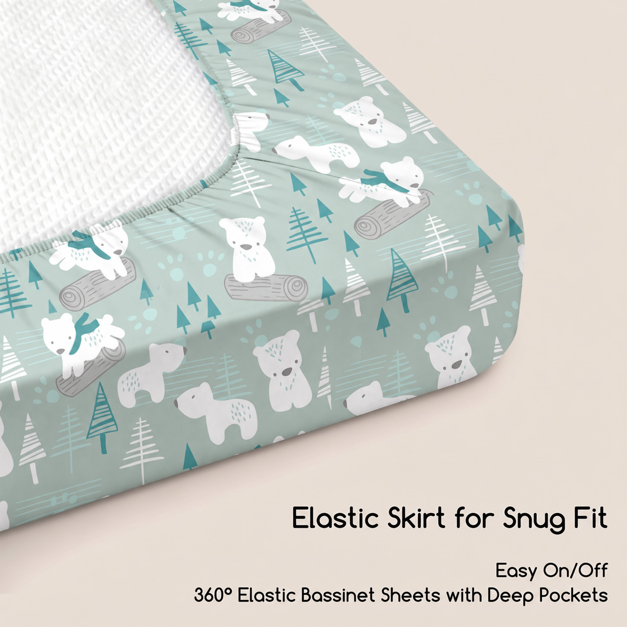 Sage Arctic Friends | Bassinet Sheets 3-Pack | 33*20''