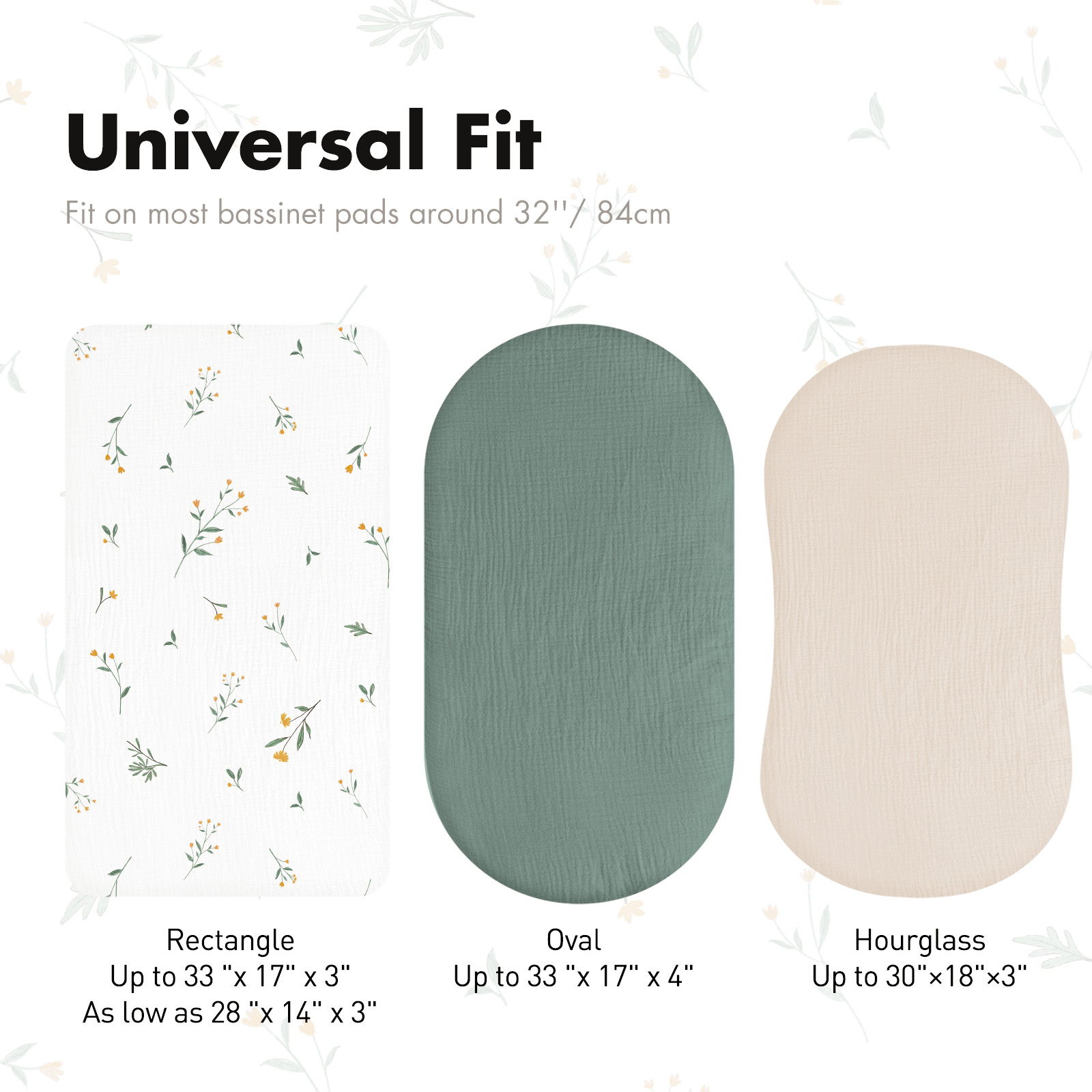 Leafy Green  | Bassinet Sheets 3-Pack | 33''*17''