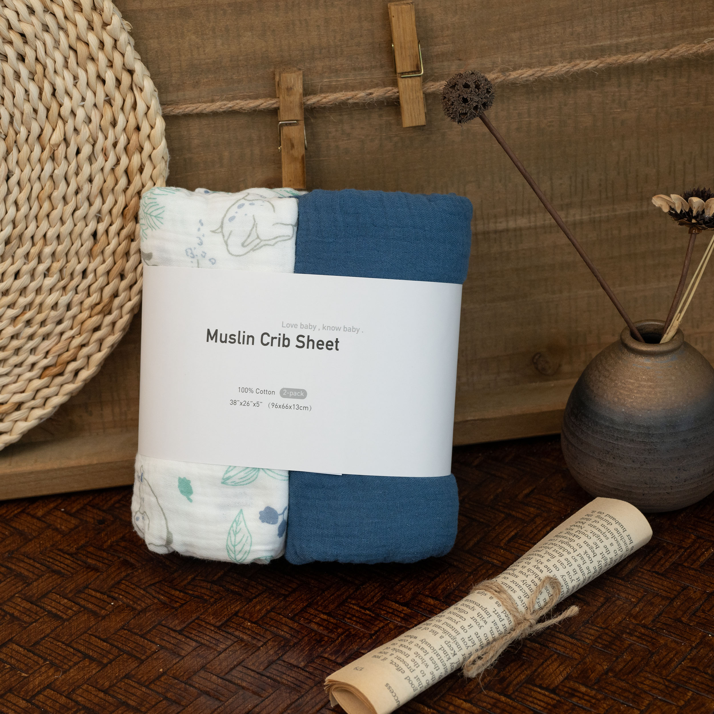 Perky Fawn | Muslin Bassinet Sheets 2-Pack | 38''*26'' | 100% Muslin Cotton