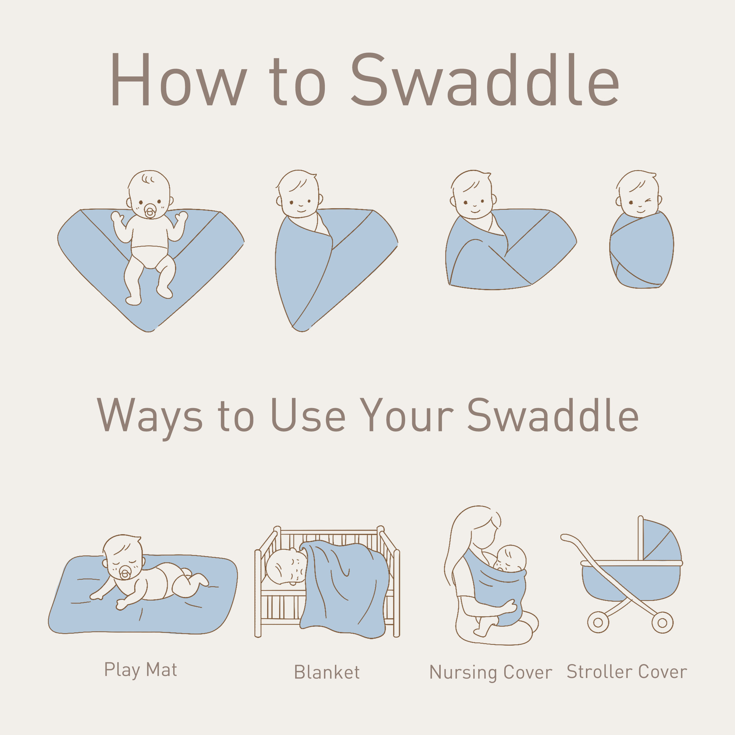 Muslin Swaddle Blankets 4-Pack | 38x40" | Bounce in the Blue