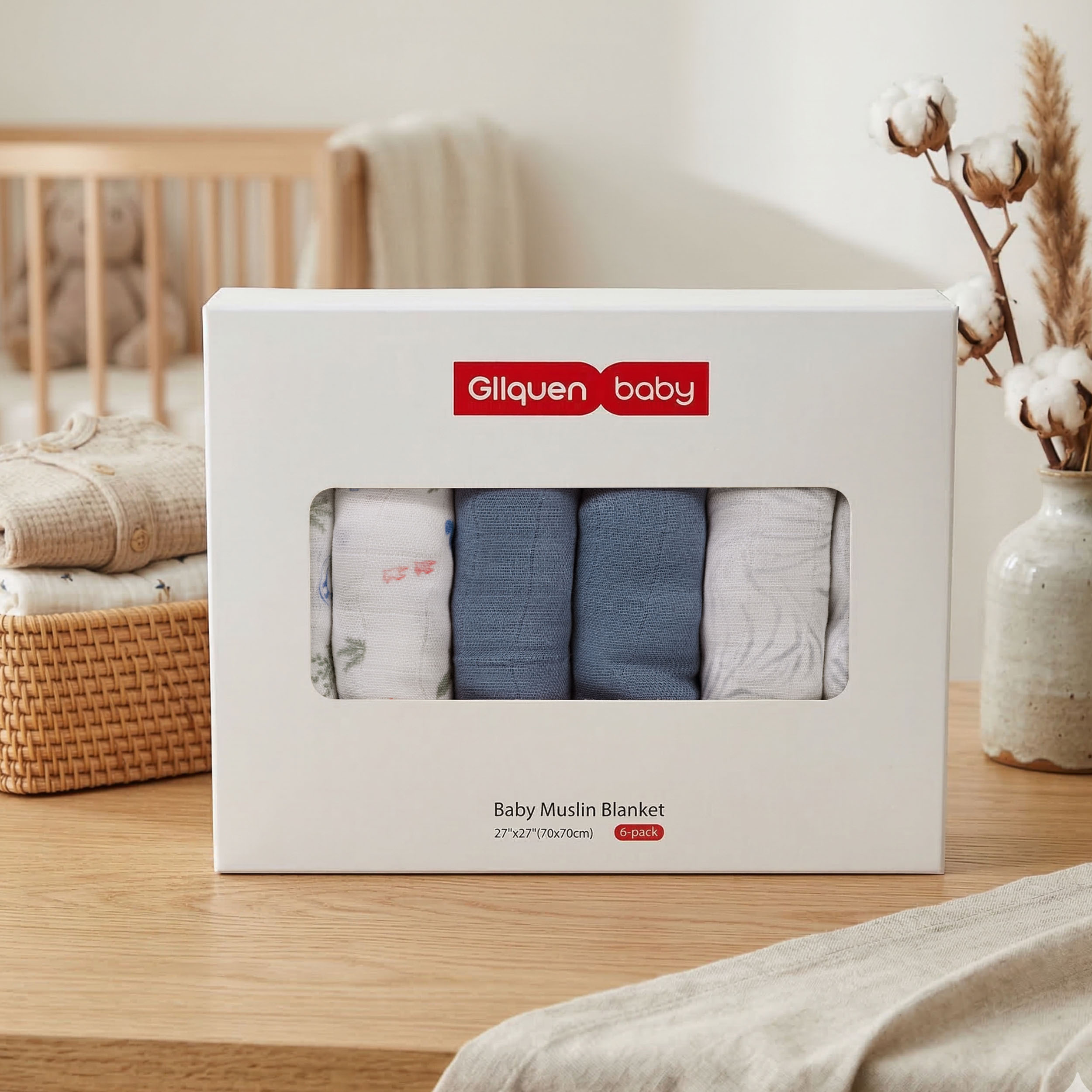 Muslin Swaddle Blankets 6-Pack | 27x27" | Little Dino's Blue Forest