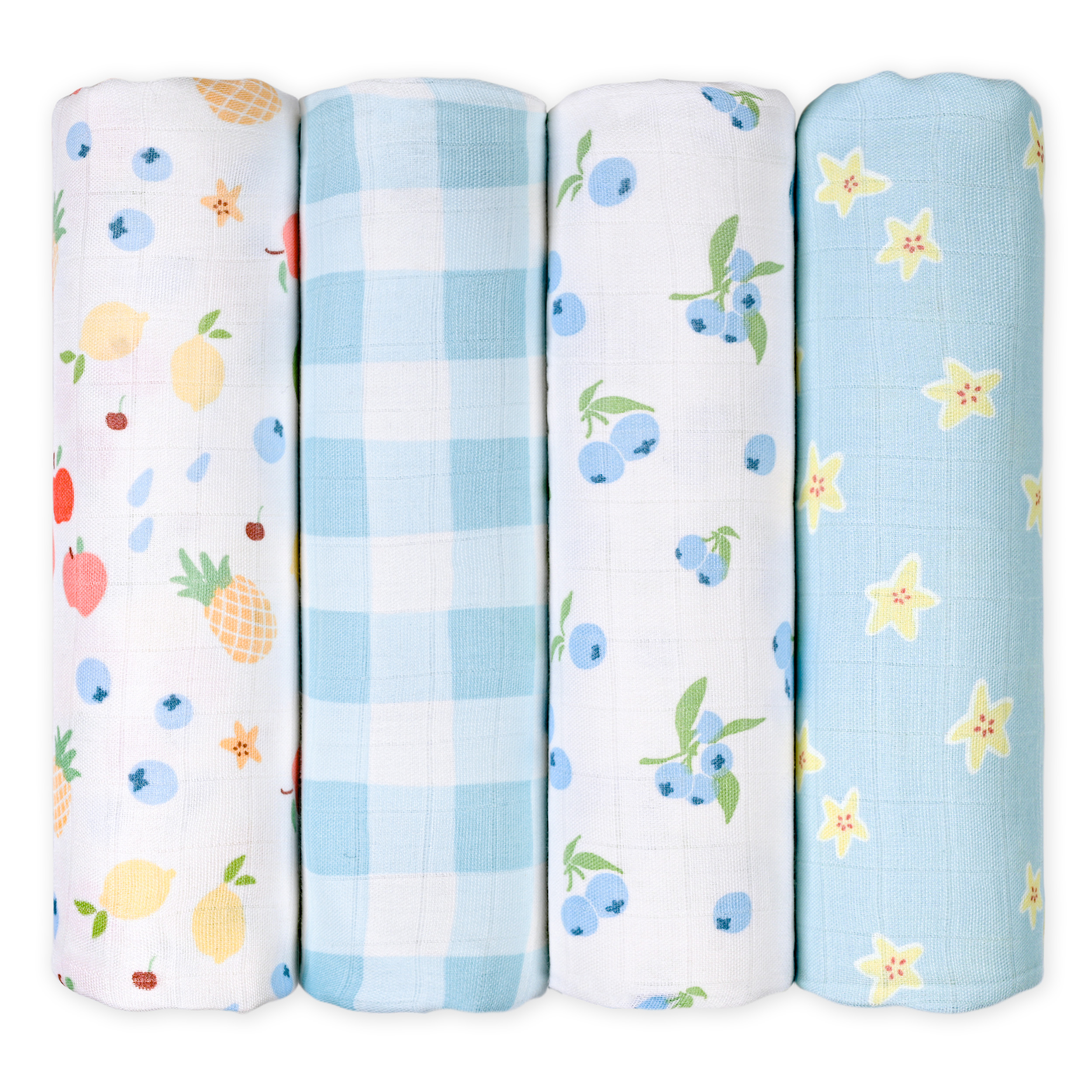 Muslin Swaddle Blankets 4-Pack | 35"x40" | Azure Berry Dream