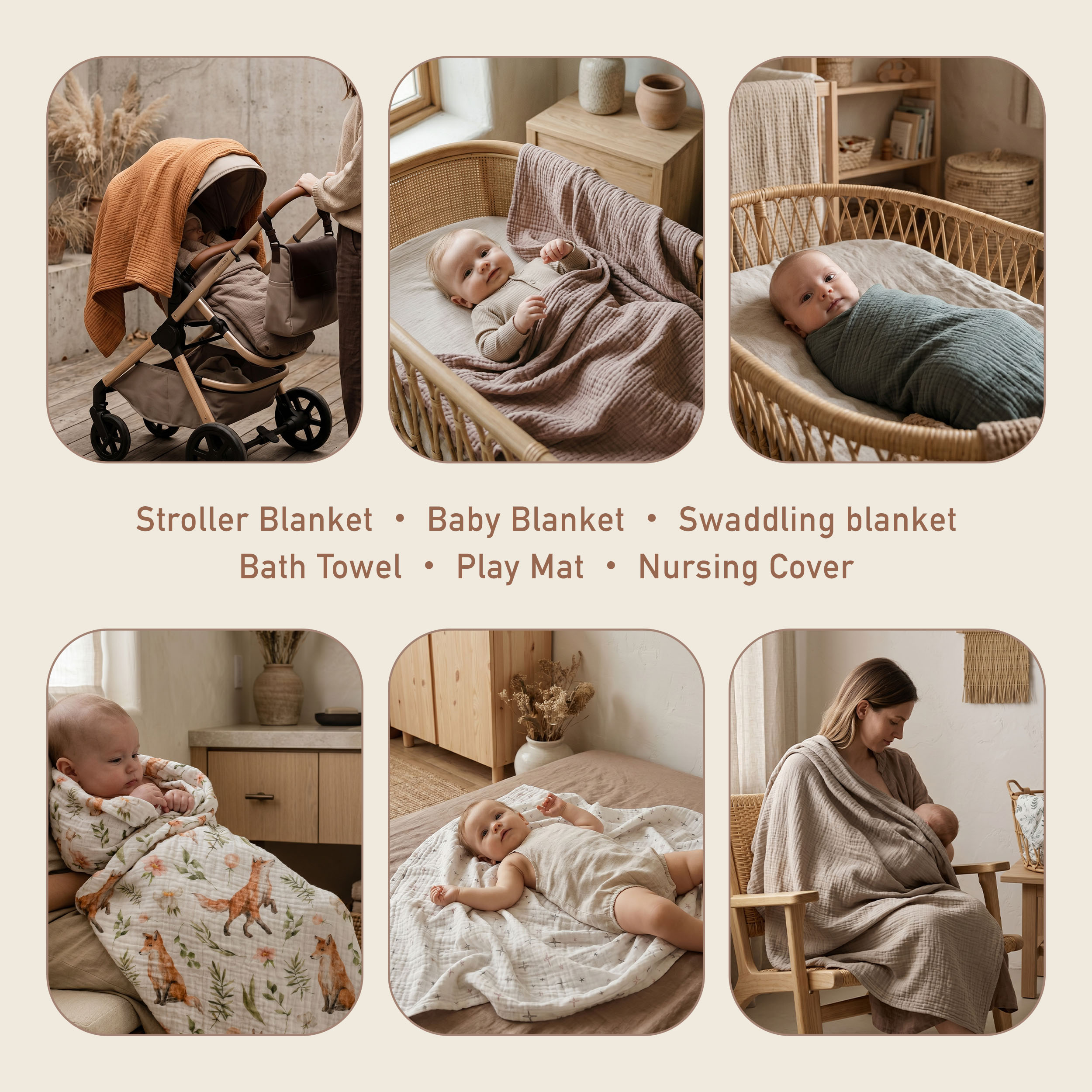 Muslin Swaddle Blankets 4-Pack | 38"x40" | Forest Fox Meadow