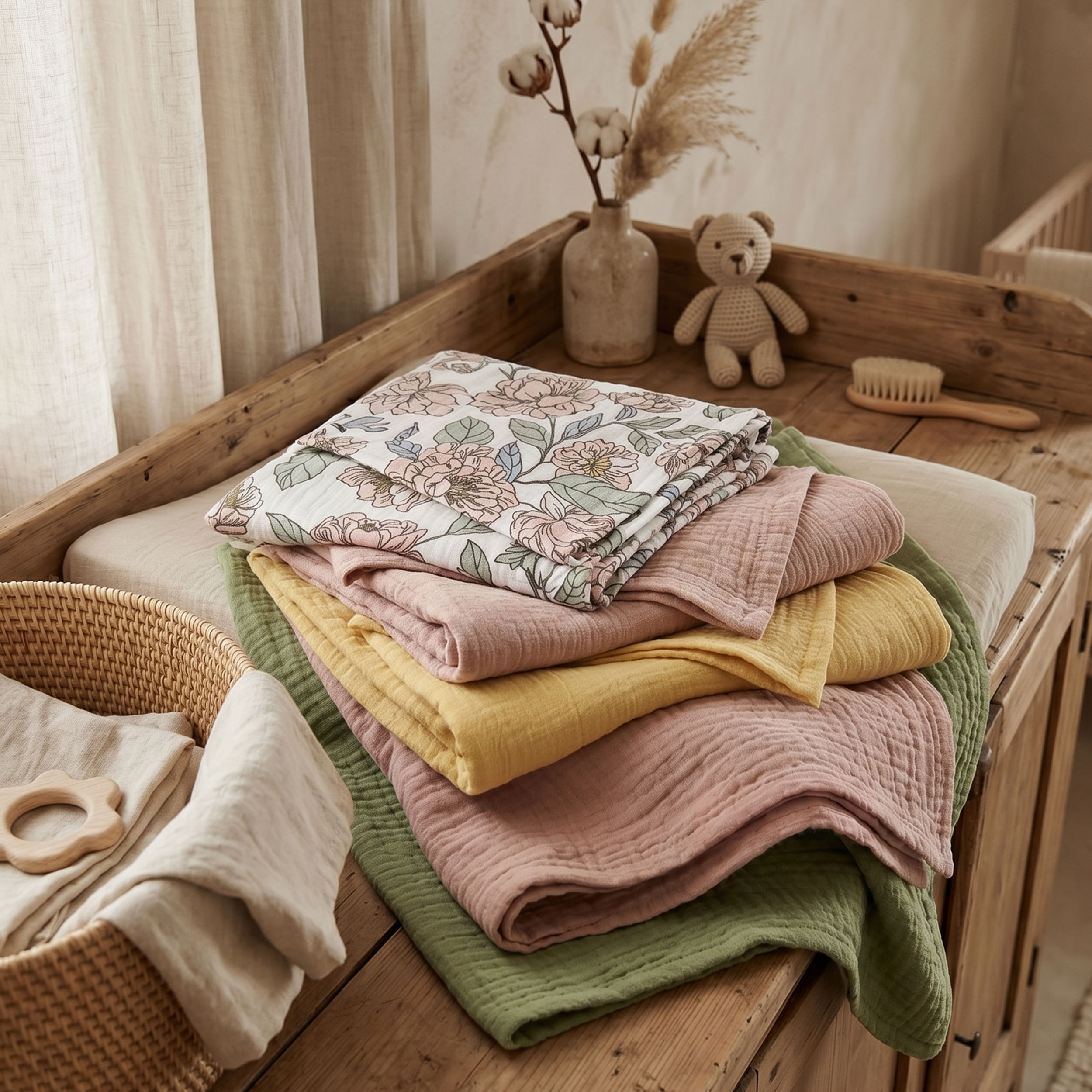 Muslin Swaddle Blankets 5-Pack, 23.5"x23.5" - Soft Floral Pastels